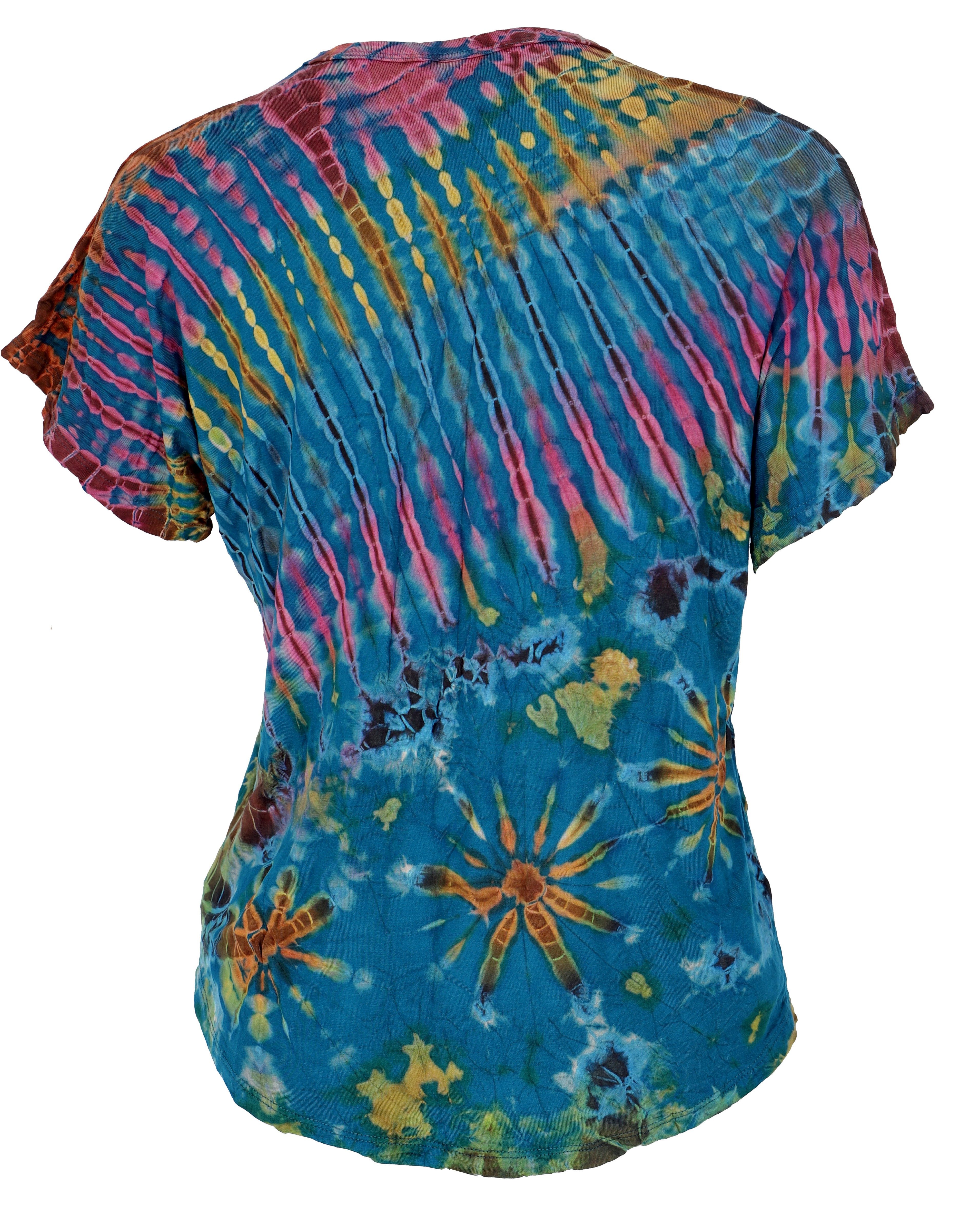 Guru-Shop T-Shirt Batik T-Shirt, Tie Dye Blusentop - blau Festival, Ethno Style, Hippie, alternative Bekleidung