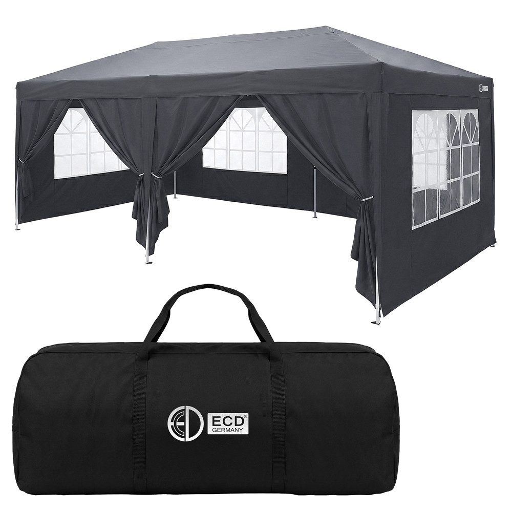 ECD Germany Faltpavillon Pavillon Pop Up Wasserdicht Faltbar Stabil Gartenpavillon Partyzelt, Gartenzelt 3x6m Anthrazit mit 6 Seitenwänden für Outdoor Winterfest