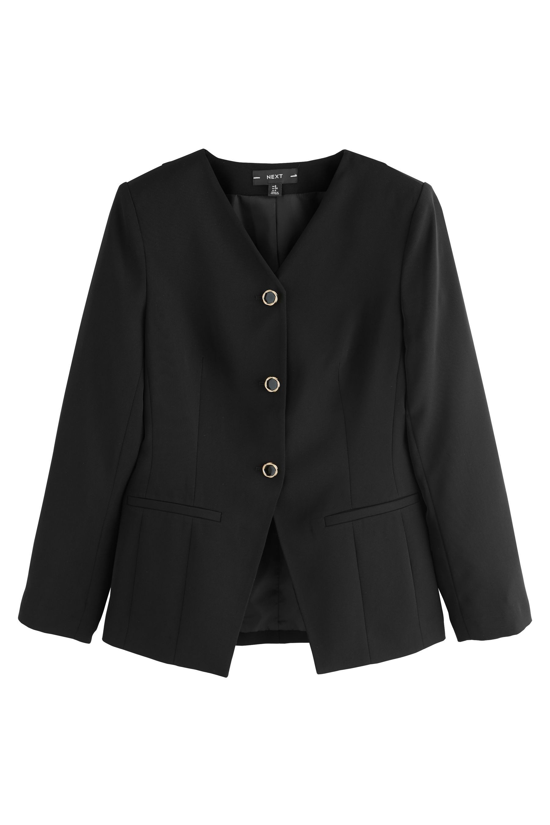 Next Jackenblazer Kragenloser Blazer mit V-Ausschnitt (1-tlg)