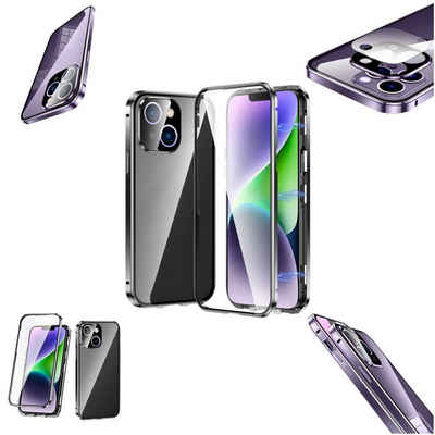 Wigento Handyhülle Beidseitiger 360 Grad Magnet / Glas Case Bumper für Apple iPhone 14 Handy Tasche Case Hülle Cover New Style