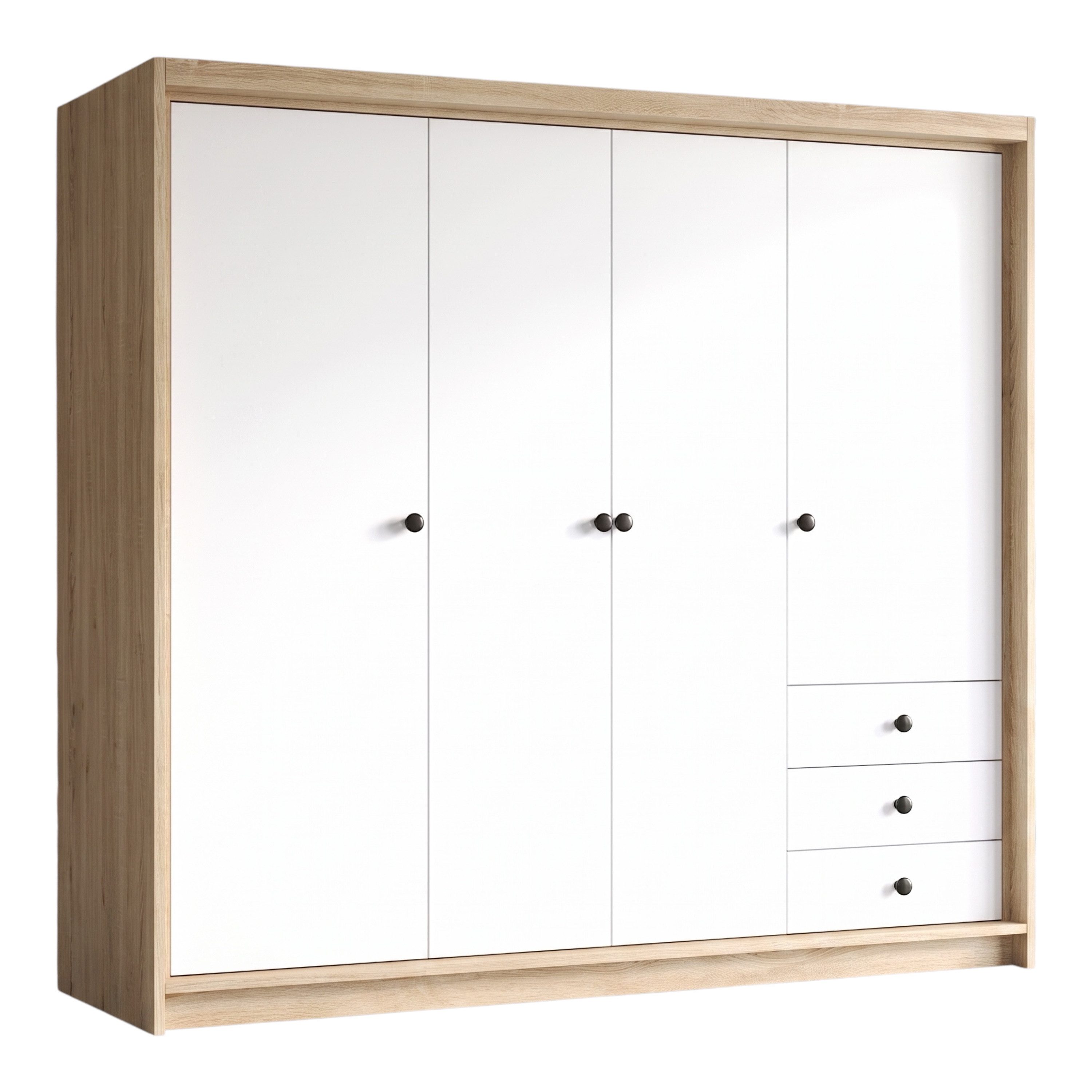 A&J MöbelLand GmbH Drehtürenschrank FALKEN– viertüriger Kleiderschrank 200 cm (Geräumiger viertüriger Kleiderschrank mit Schubladen. Geräumiger Schrank mit einer Breite von 200 cm und Schubladen, ideal zur Aufbewahrung von Kleidung und Accessoires. Viel Stauraum. TOP PRODUKT! Wählen Sie das ideale Modell für Ihr Schlafzimmer!, TOP ANGEBOT) Breite: 200 cm, Höhe: 215 cm, Tiefe: 59,5 cm