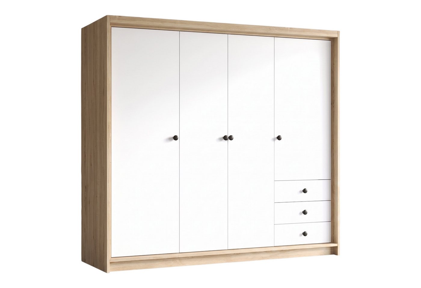 A&J MöbelLand GmbH Drehtürenschrank FALKEN– viertüriger Kleiderschrank 200 cm (Geräumiger viertüriger Kleiderschrank mit Schubladen. Geräumiger Schrank mit einer Breite von 200 cm und Schubladen, ideal zur Aufbewahrung von Kleidung und Accessoires. Viel S
