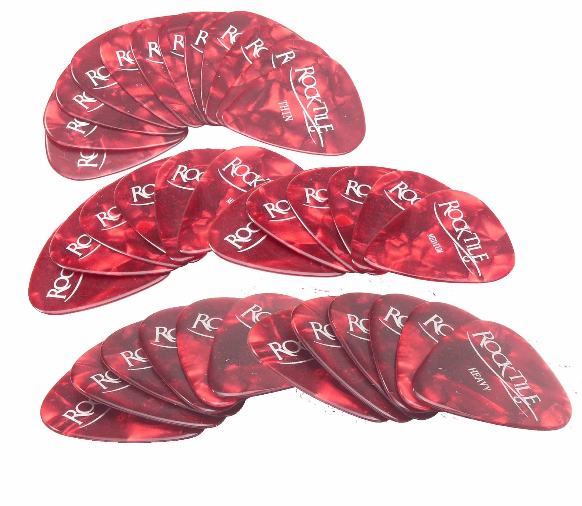 Rocktile Plektrum Plektren - Tortoise Design - Guitar Pick Set Mixed, gemischte Stärken, 36 Stück im Set