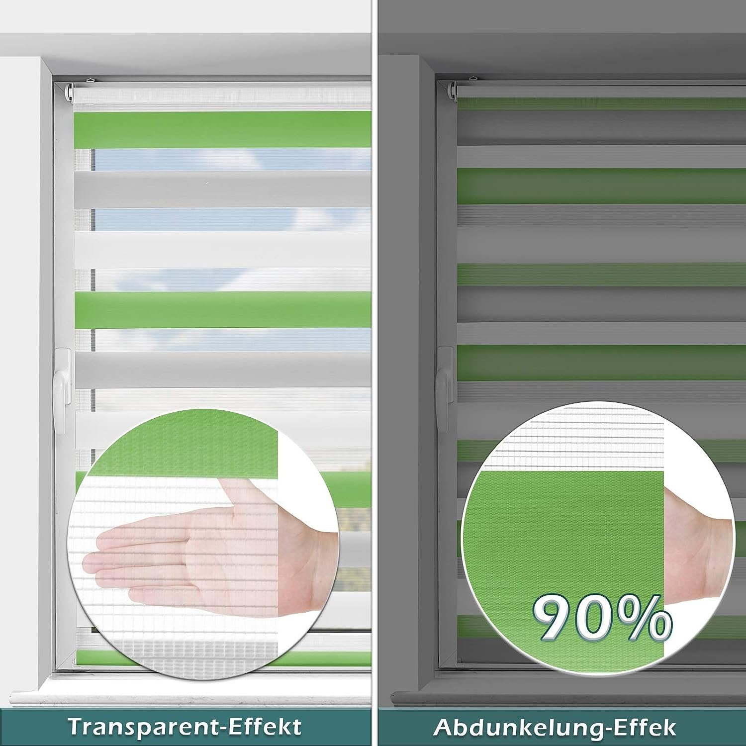 Doppelrollo rollos Ohne Bohren 130cm/150cm, Vkele, freihängend,Blickdicht,Lichtschutz und verspannt, Klemmträger,Klemmfix, rollo für Fesnter und Tür