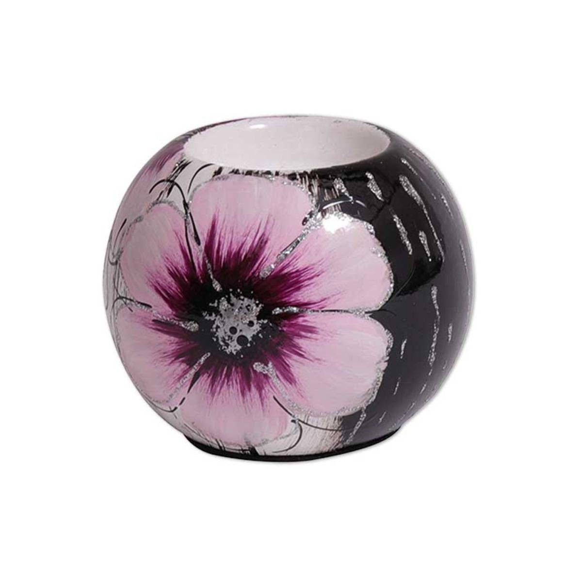 Seyko-Geschenke Standkerzenhalter 550386 - Teelichthalter aus Keramik "Blume", 7cm