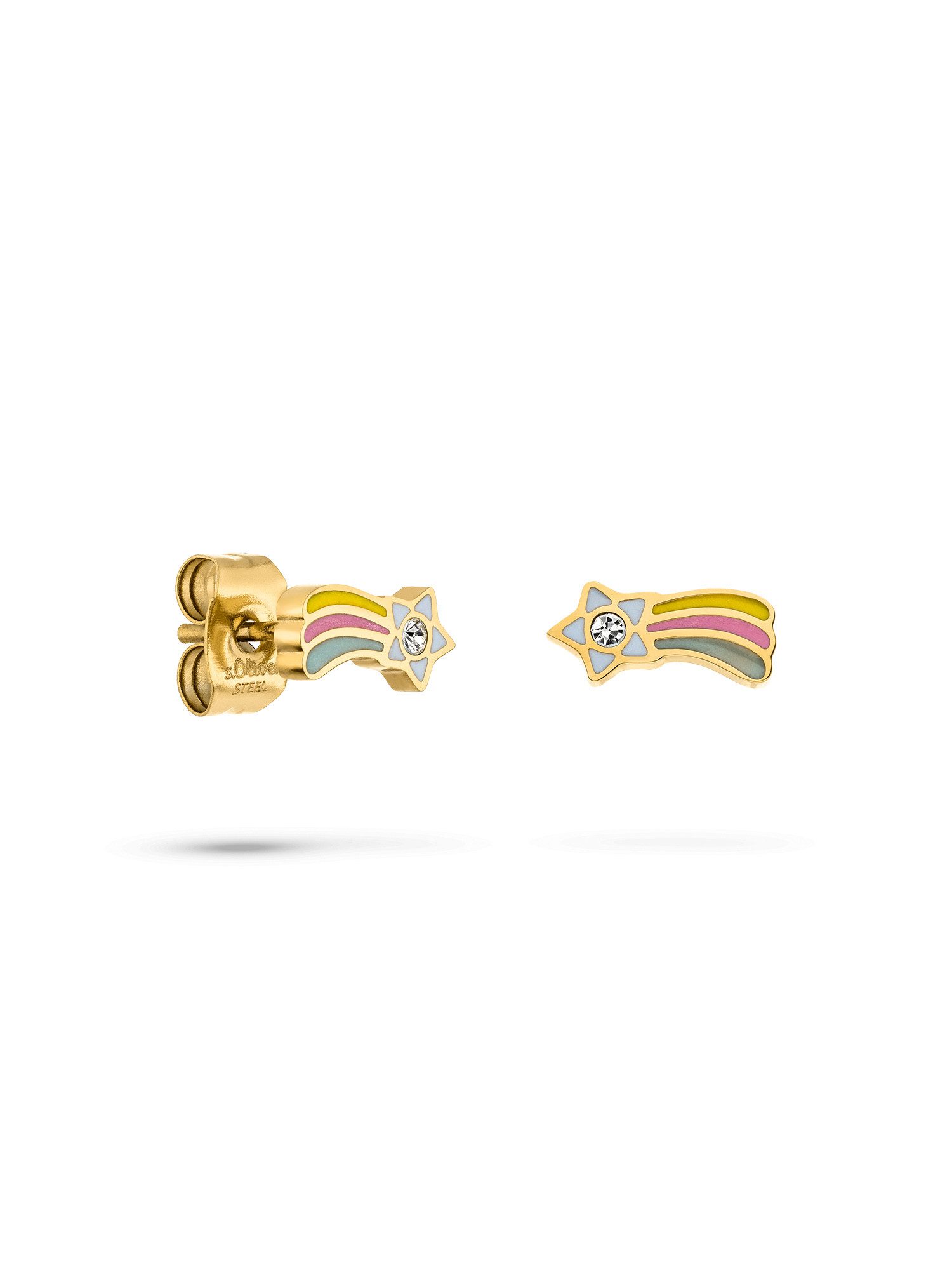 s.Oliver Paar Ohrstecker Schmuck Edelstahl Sternschnuppen-Desgin The Shooting Star, mit Zirkonia (synth) - Emaille