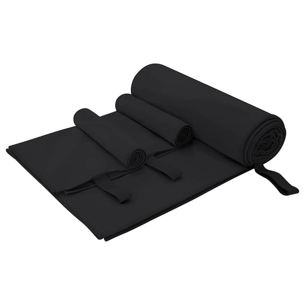 vidaXL Handtuch Sporthandtuch Set 3 pcs Schwarz Polyester und Polyamid, Polyester und Polyamid (3-St)