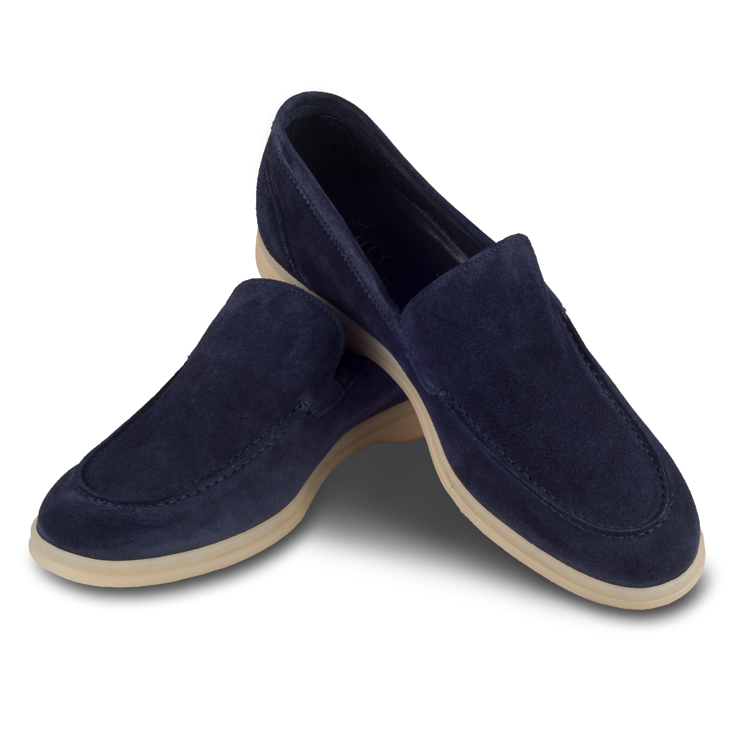 BRECOS Leichter Mokassin / Loafer aus Veloursleder in blau, Gummisohle Loafer Handgefertigt in Italien
