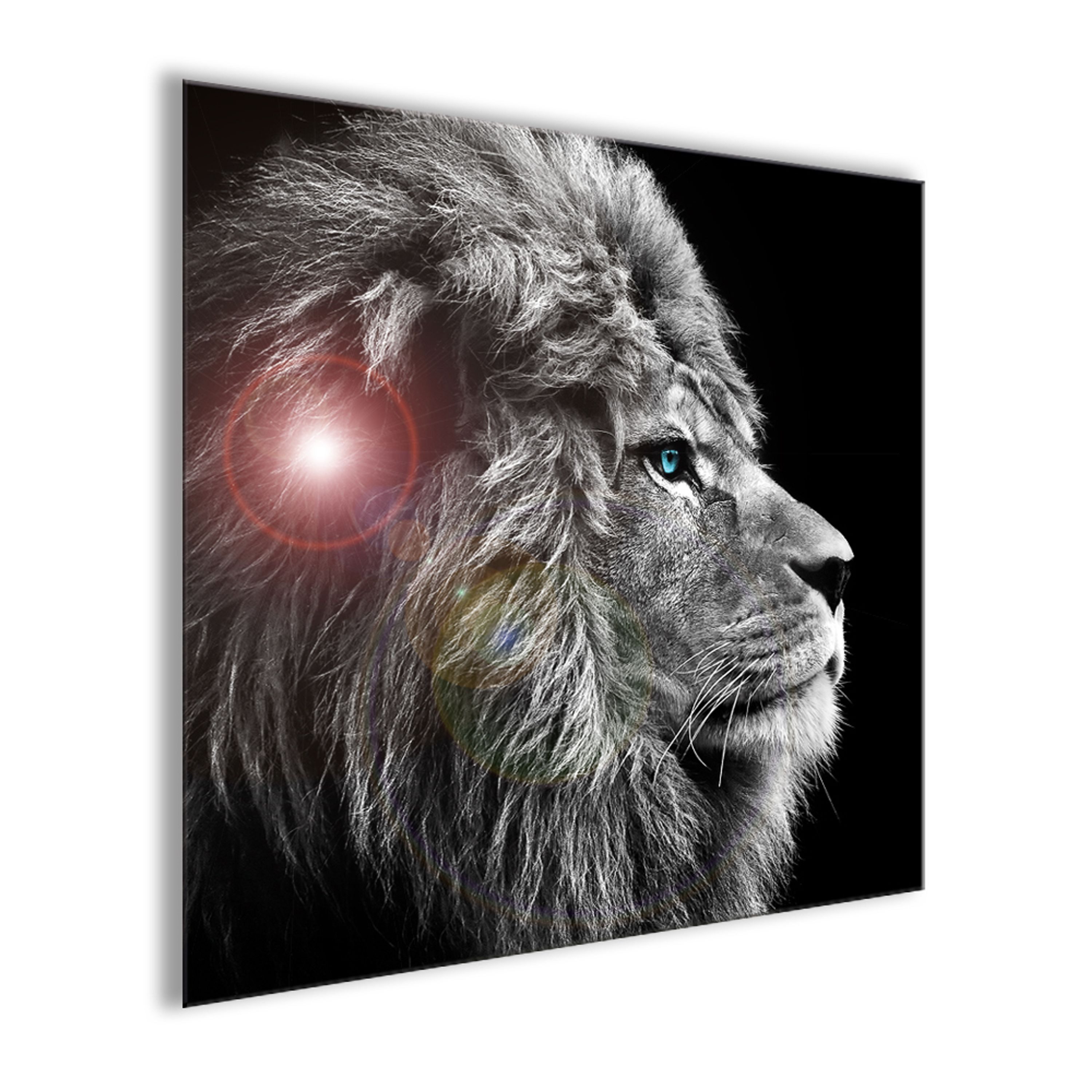 artissimo Glasbild Bild aus Glas 30x30 cm / Wandbild quadratisch / modern, Tiere: Majestätischer Löwe in Schwarz-Weiß