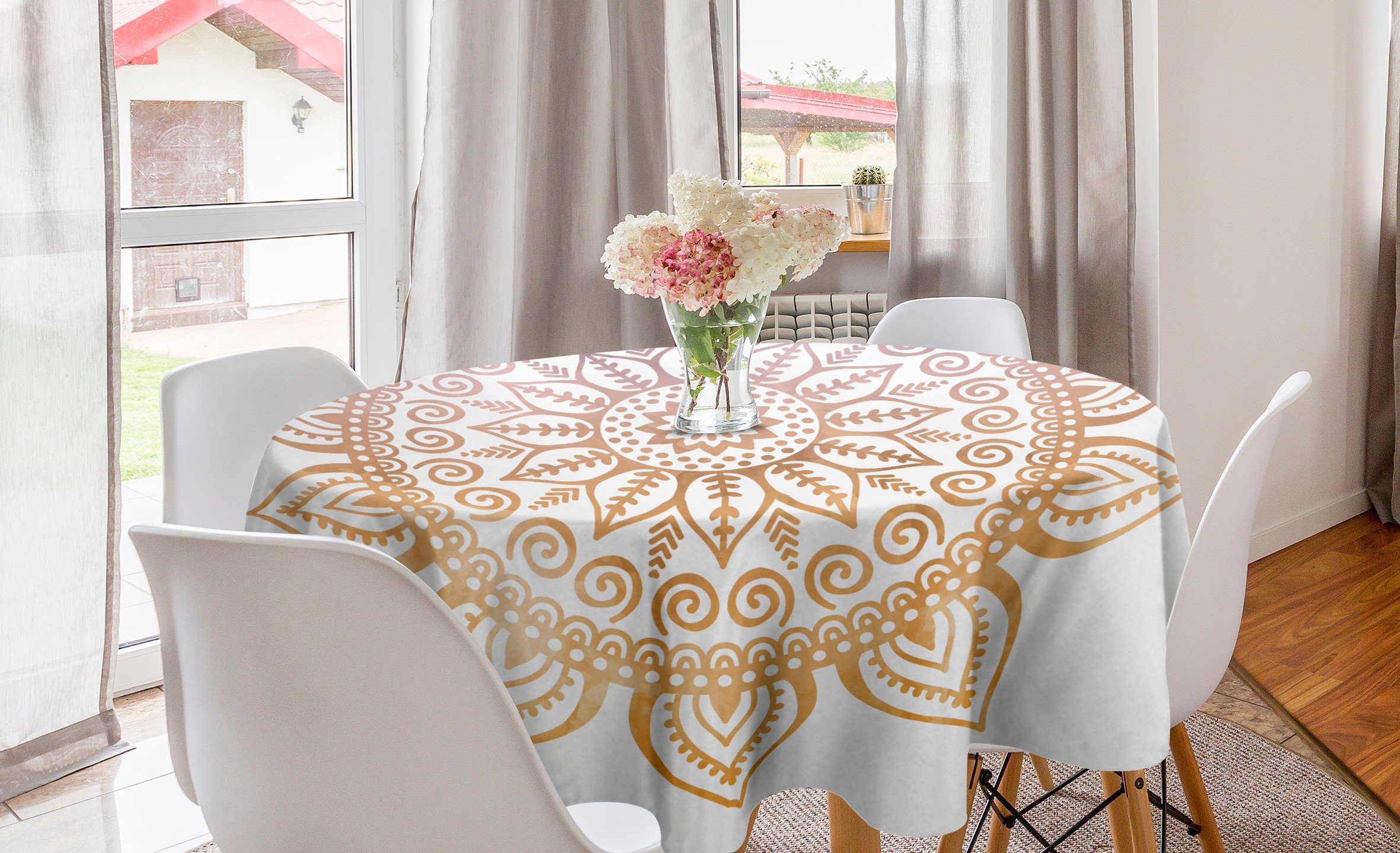 Abakuhaus Tischdecke Kreis Tischdecke Abdeckung für Esszimmer Küche Dekoration, Mandala Ombre Effect Sunny Stil