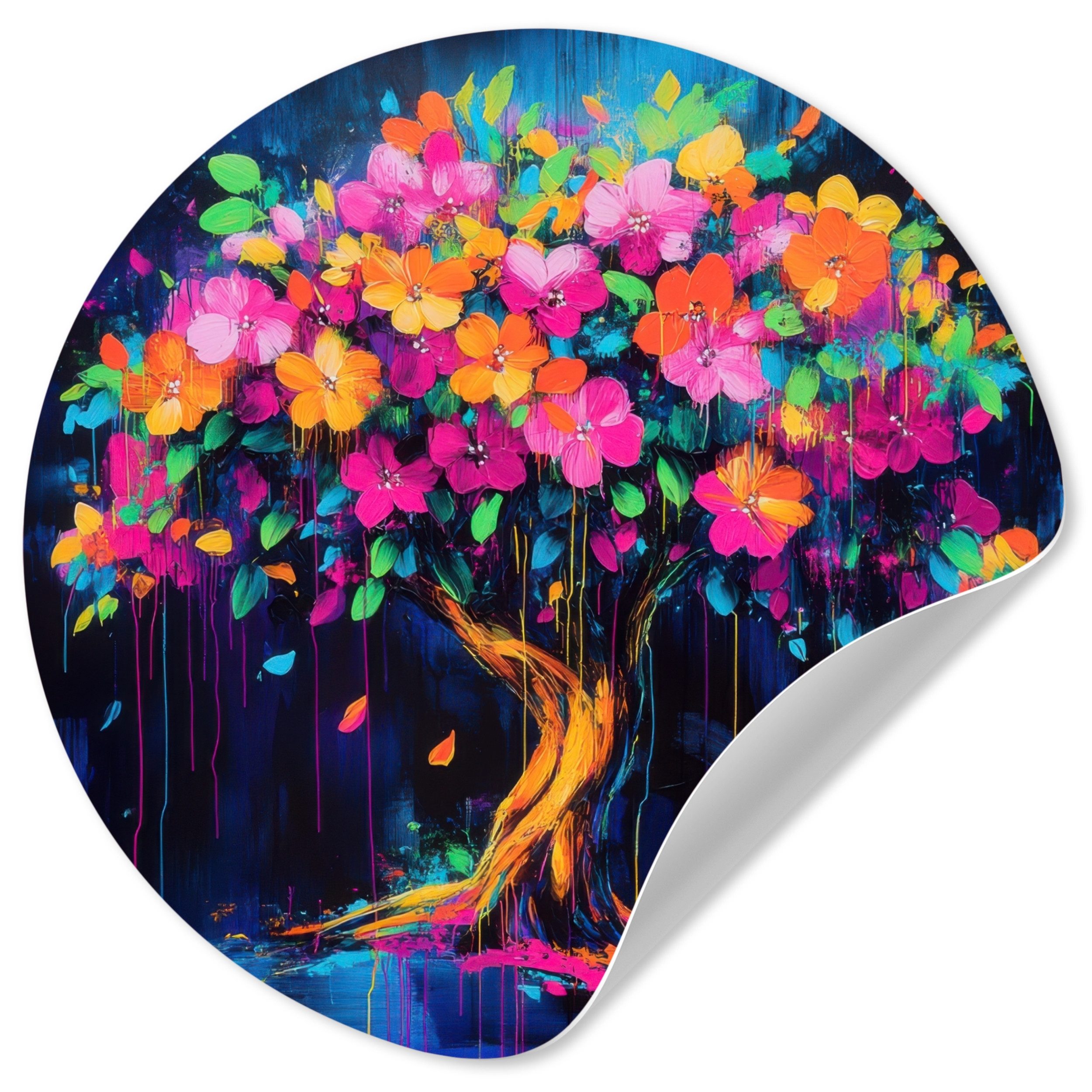 MuchoWow Wandsticker Baum - Blumen - Magisch - Farbig (1 St), Wandtattoo Selbstklebend, Wohnzimmer Deko Aufkleber, 30x30 cm