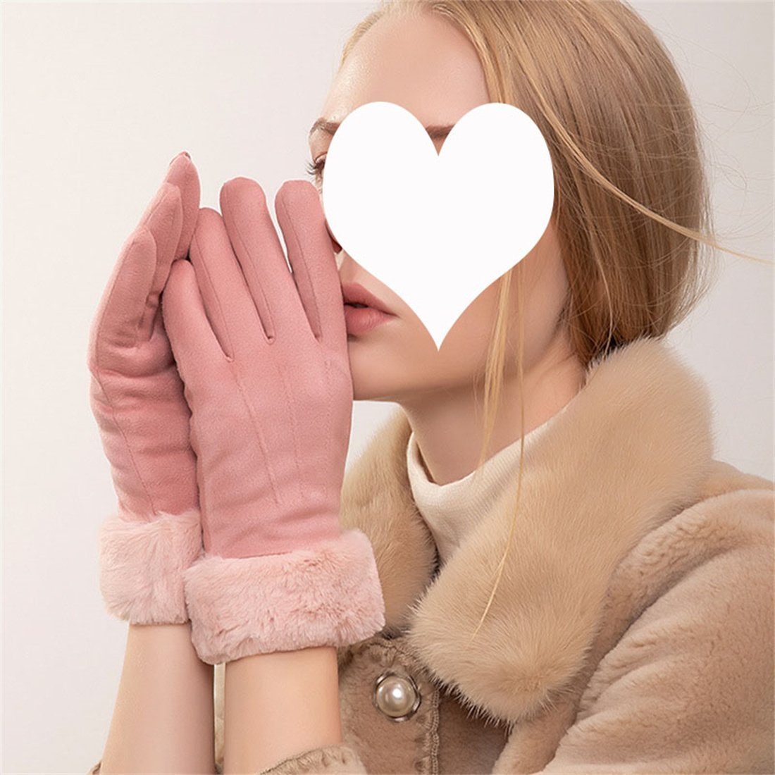 Handschuhe Kunstfell DÖRÖY Handschuhe, warme Fleecehandschuhe Rosa Plüsch Touchscreen Damenmode