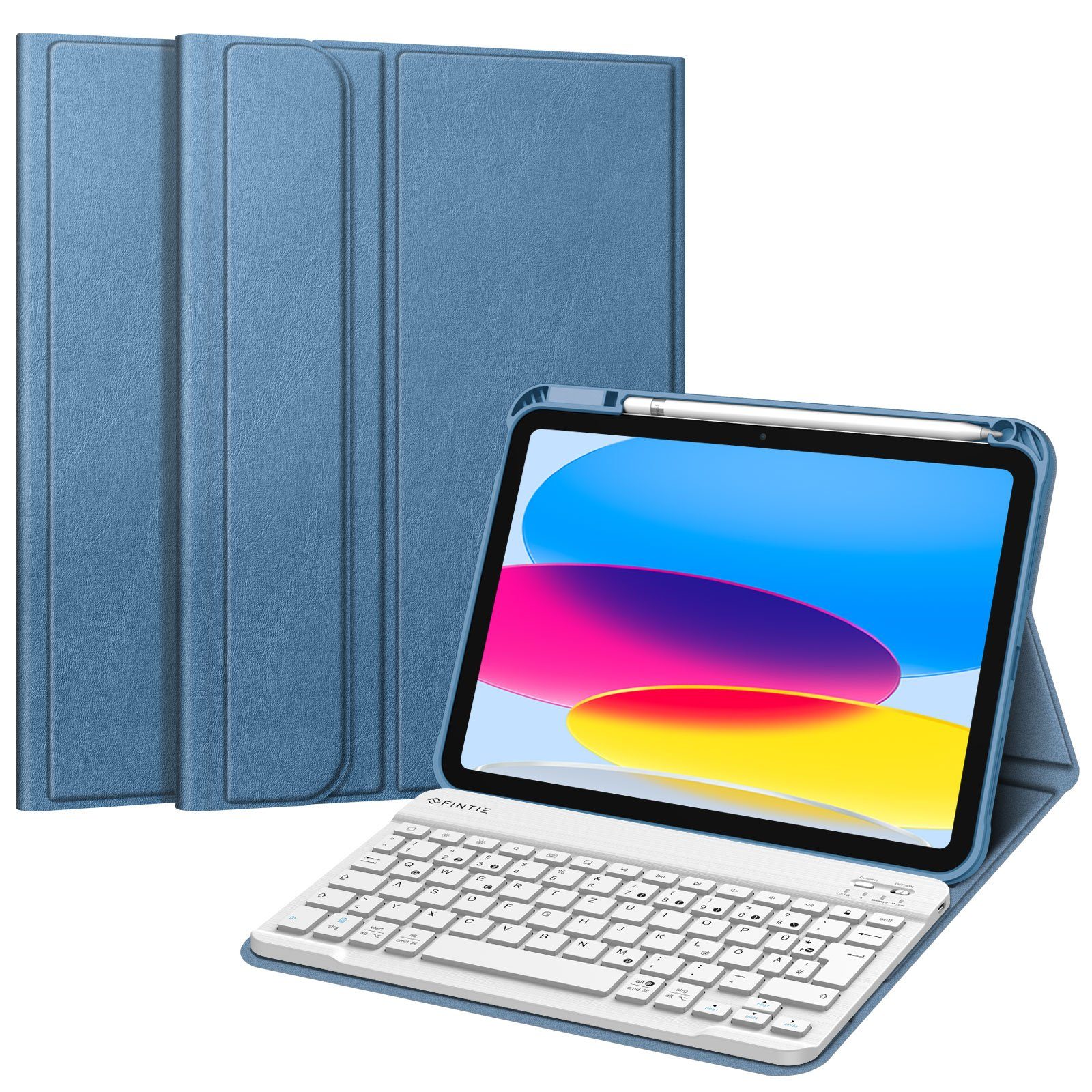 Fintie für iPad 11. Generation 11" 2025(A16), iPad 10. Generation 2022 10.9" Apple-Tastatur (Case mit Pencil Halter, magnetisch Abnehmbarer Tastatur(QWERTZ Layout)