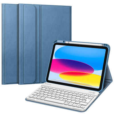 Fintie Tablet-Hülle Tastatur Hülle für iPad 10. Gen 2022 (10.9 Zoll), mit TPU Rückschale, Pencil Halter und magnetisch Abnehmbarer Tastatur mit QWERTZ Layout