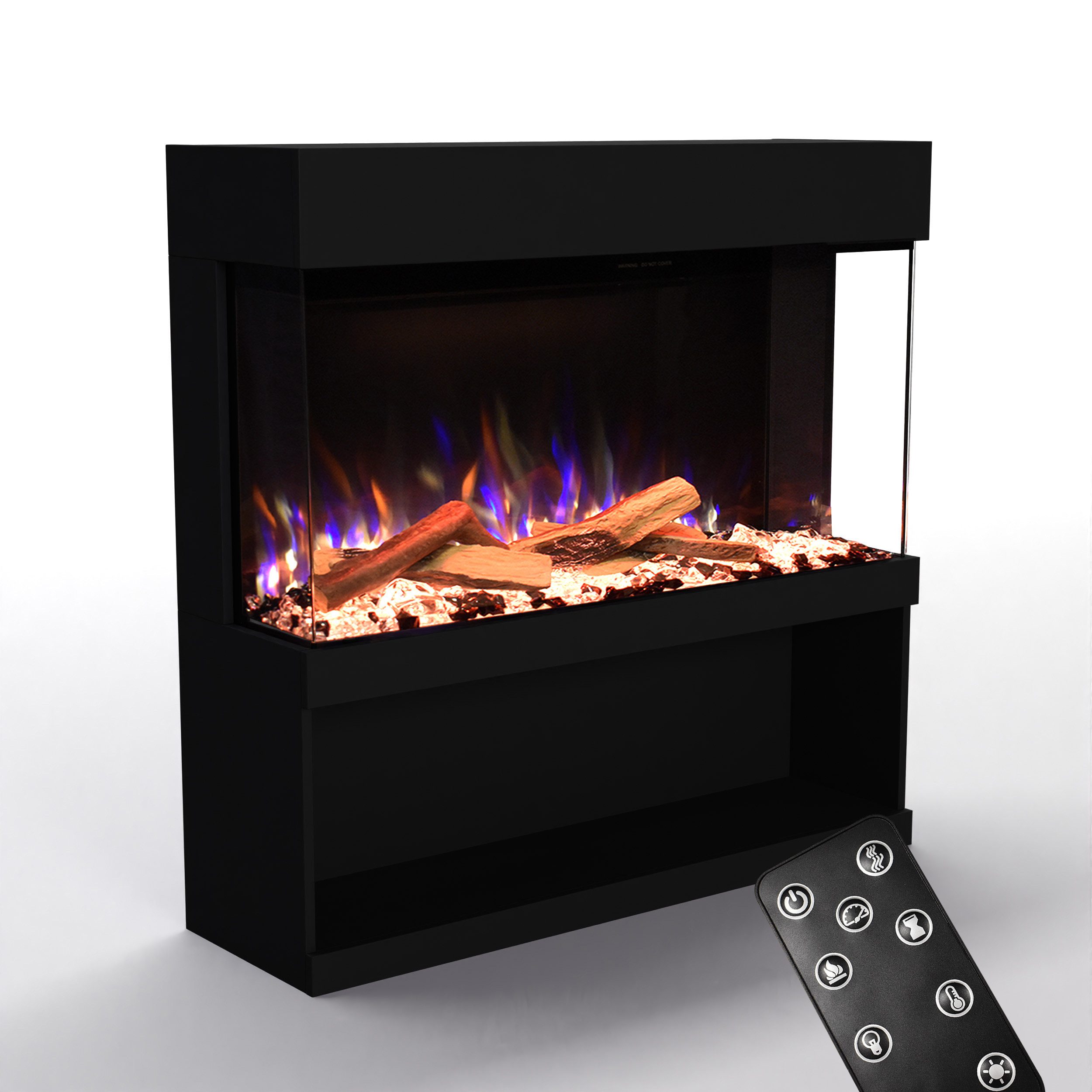 GLOW FIRE Elektrokamin PR17 E-Motion 3D, Elektrischer Kamin mit 3D Feuer mit Heizung, täuschend echte Flamme mit Heizung, 3 Dekorationen