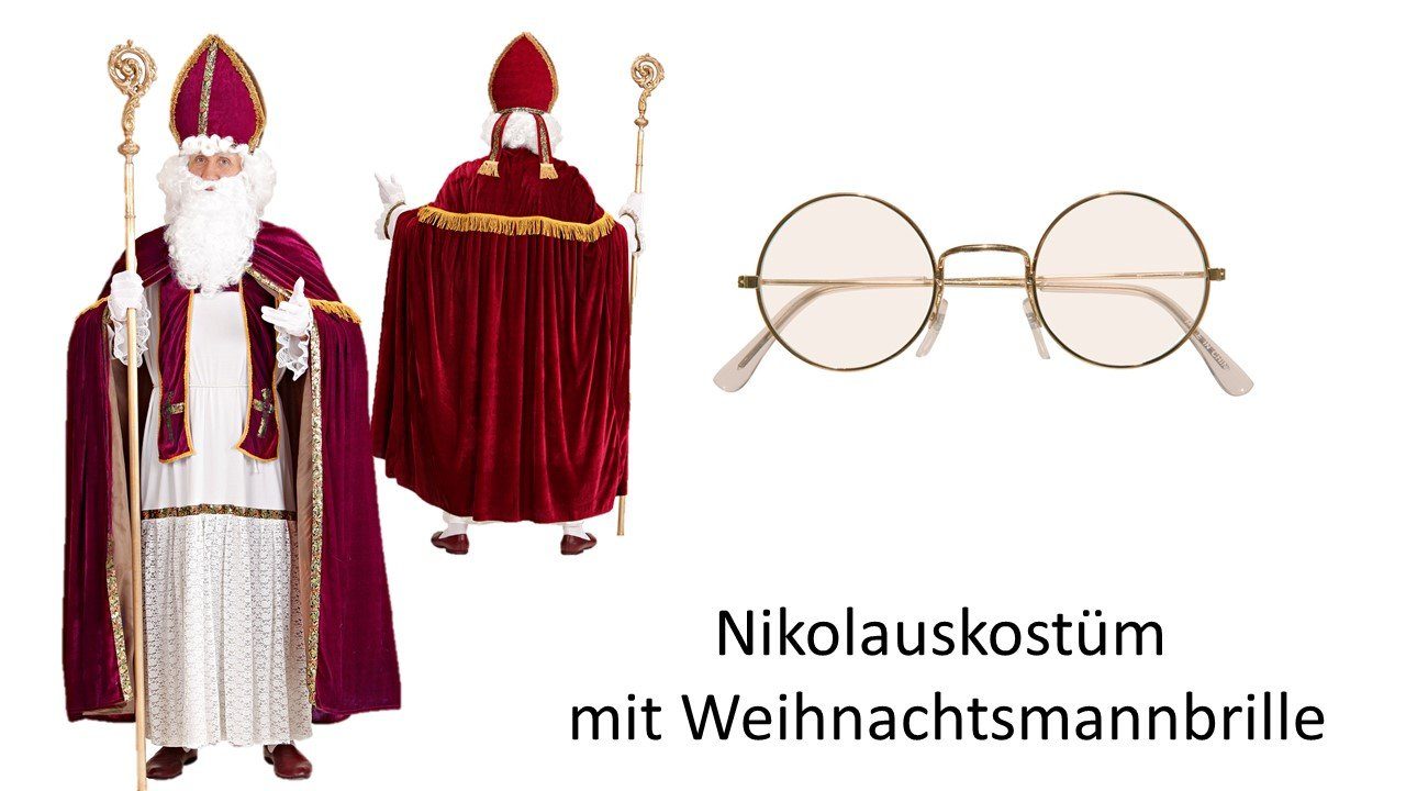 Scherzwelt Kostüm Nikolaus Kostüm Weihnachten Gr. M - 3XL - mit Brille