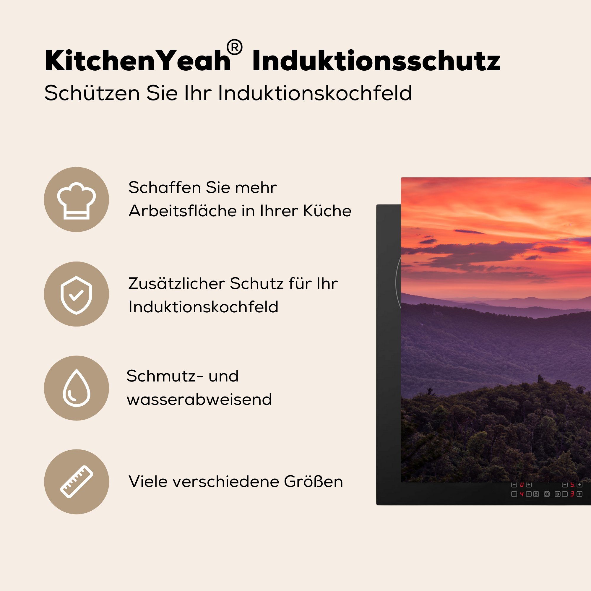 Herdblende-/Abdeckplatte für Vinyl, Schutz MuchoWow die Gefärbter (1 Park, National Induktionskochfeld cm, im Shenandoah küche, 71x52 Ceranfeldabdeckung Himmel tlg),