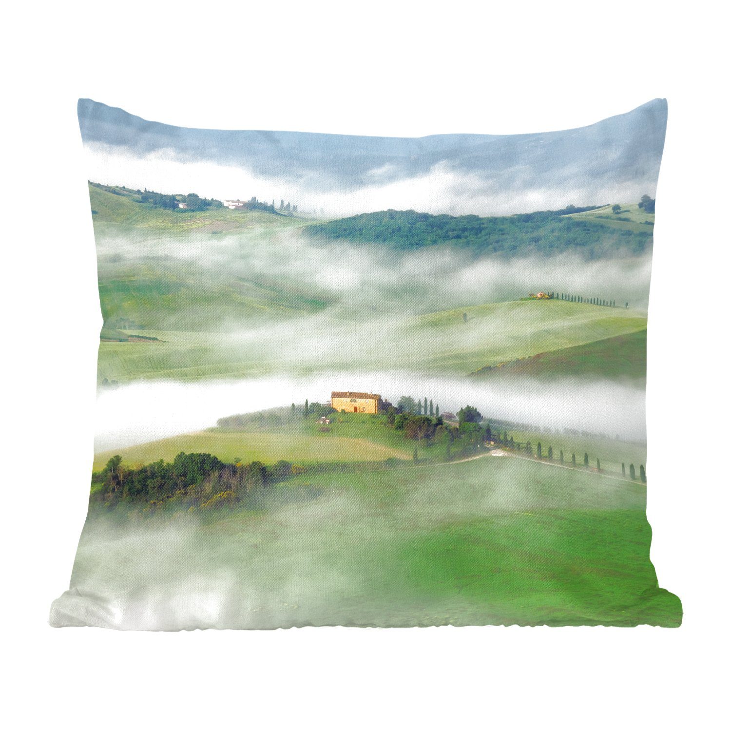 MuchoWow Dekokissen Berg - Nebel - Landschaft - Toskana, Zierkissen mit Füllung für Wohzimmer, Schlafzimmer, Deko, Sofakissen