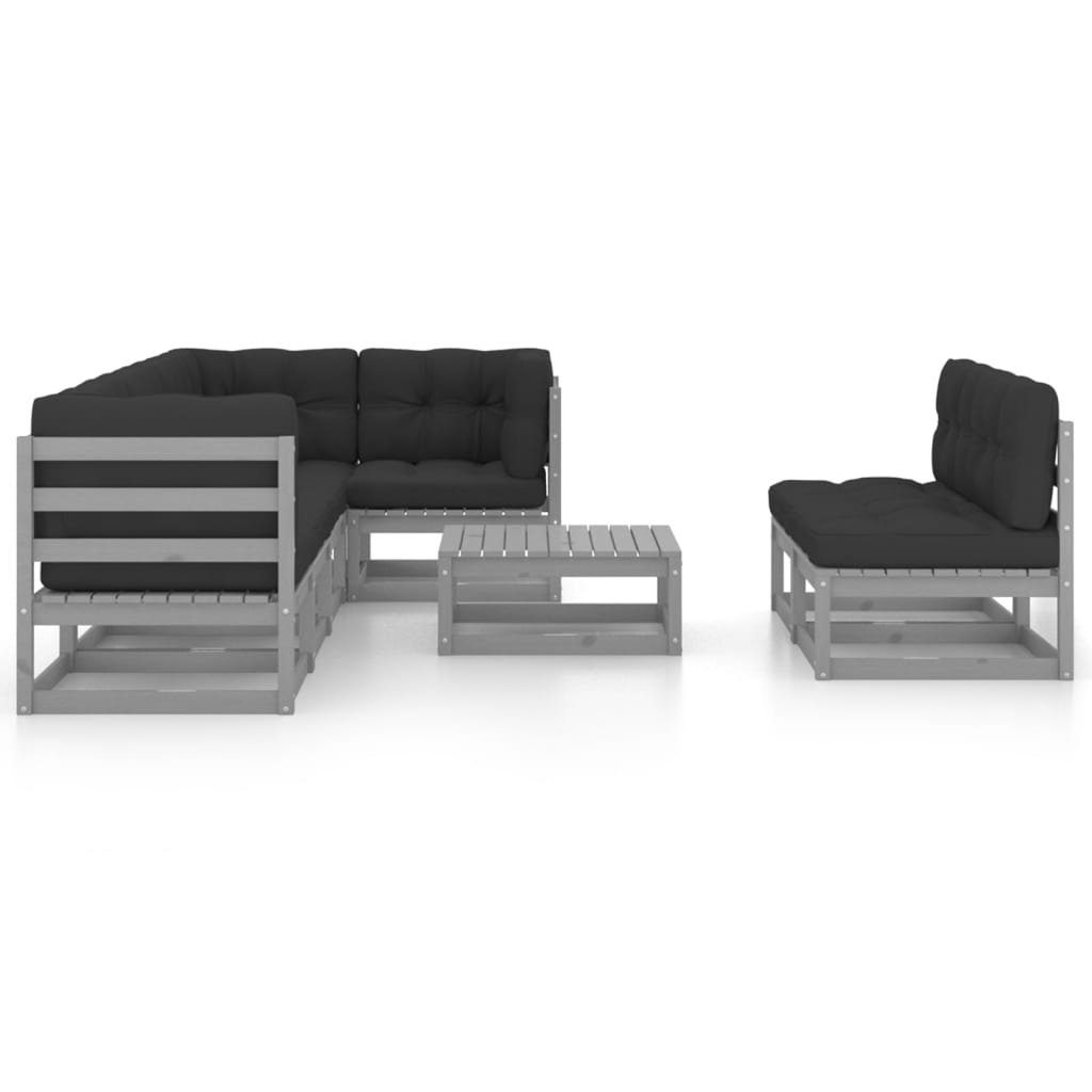 mit vidaXL (1-tlg) Gartenlounge-Set Grau Kiefer, Kissen Massivholz Garten-Lounge-Set 8-tlg.