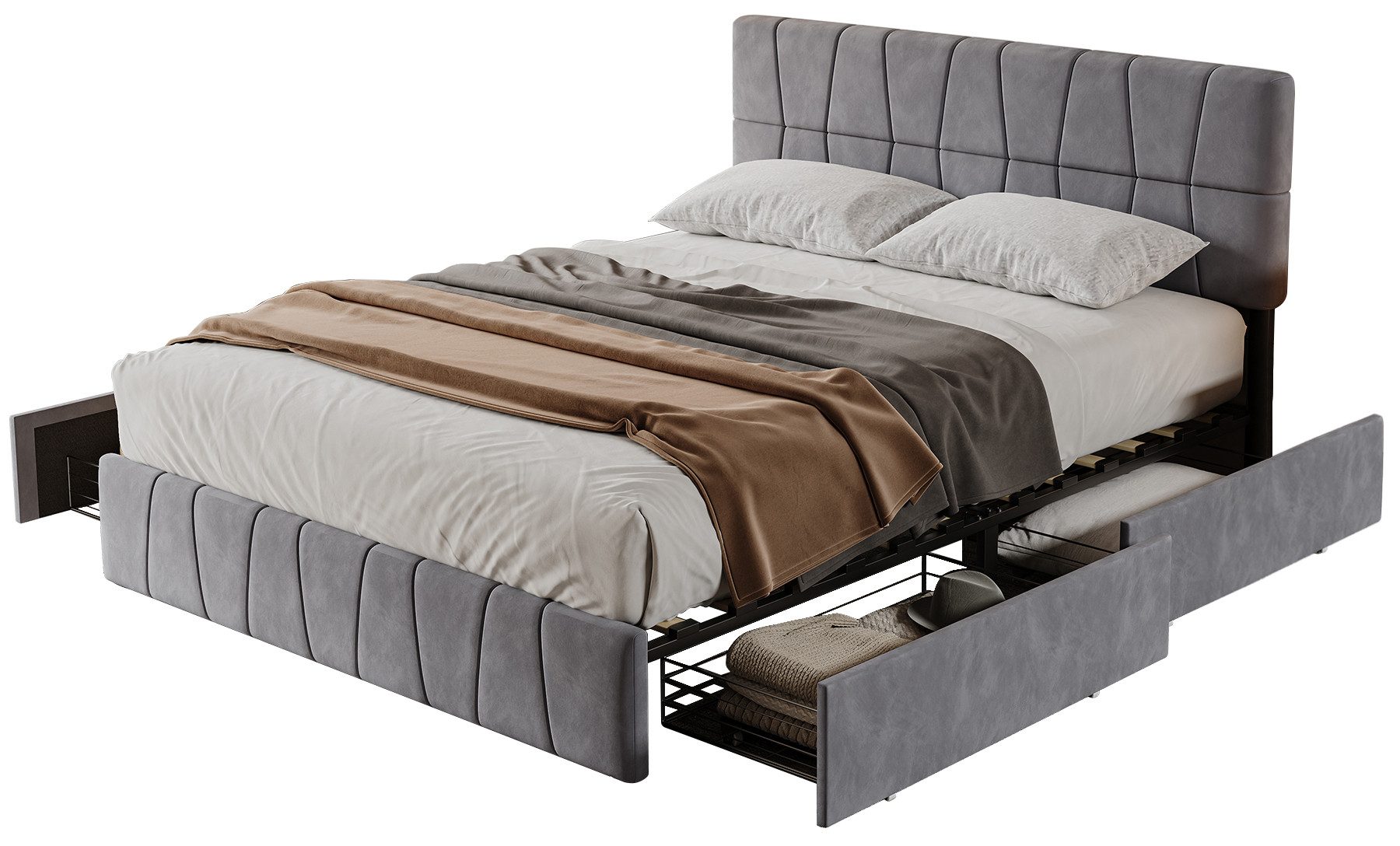 FUROKOY Polsterbett Doppelbett Stauraumbett mit 4 günstig online kaufen