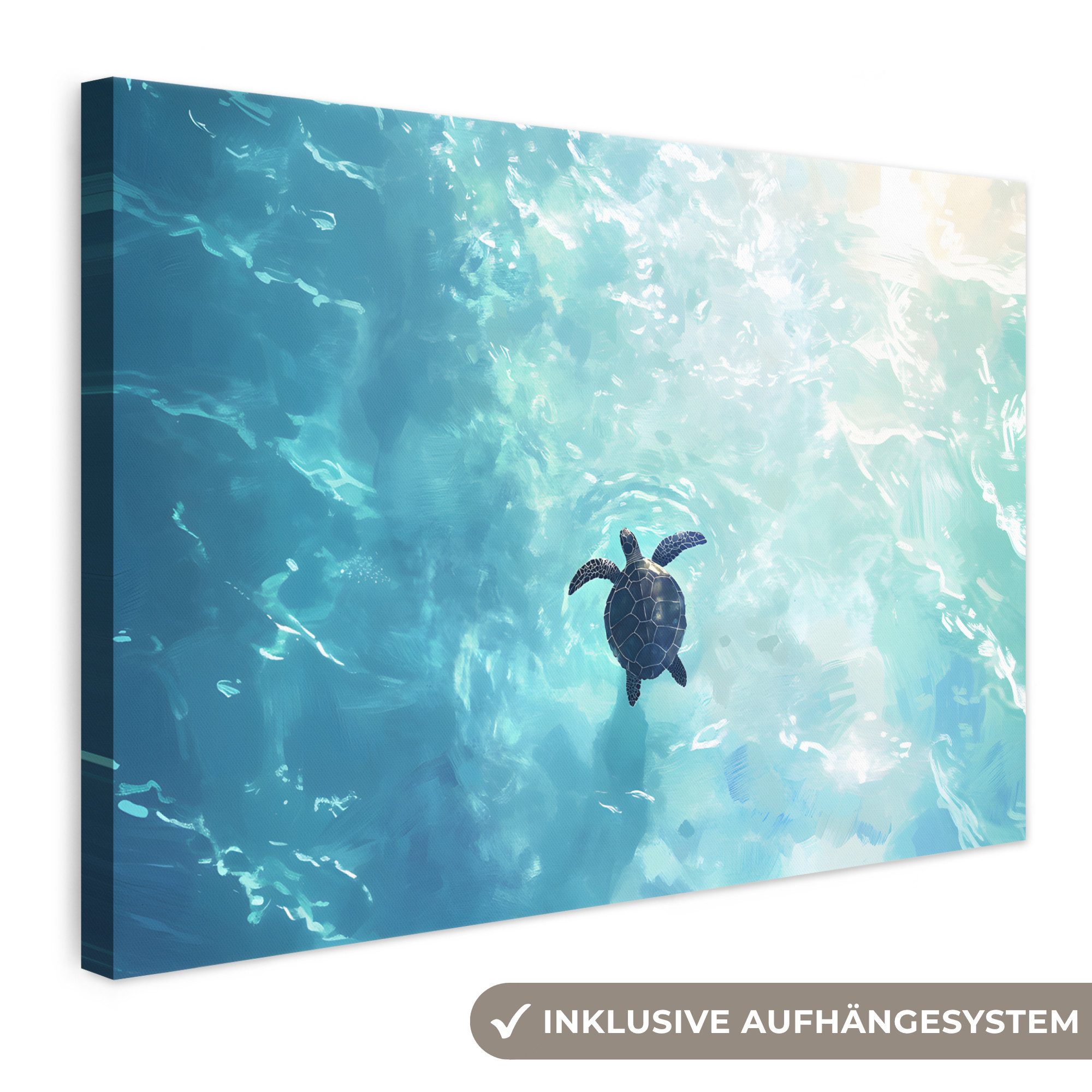 OneMillionCanvasses® Leinwandbild Schildkröte - Meer - Blau - Glitzern, Fotodruck (1 St), Leinwand Bilder Klein, Wand Dekoration Aesthetic 30x20 cm