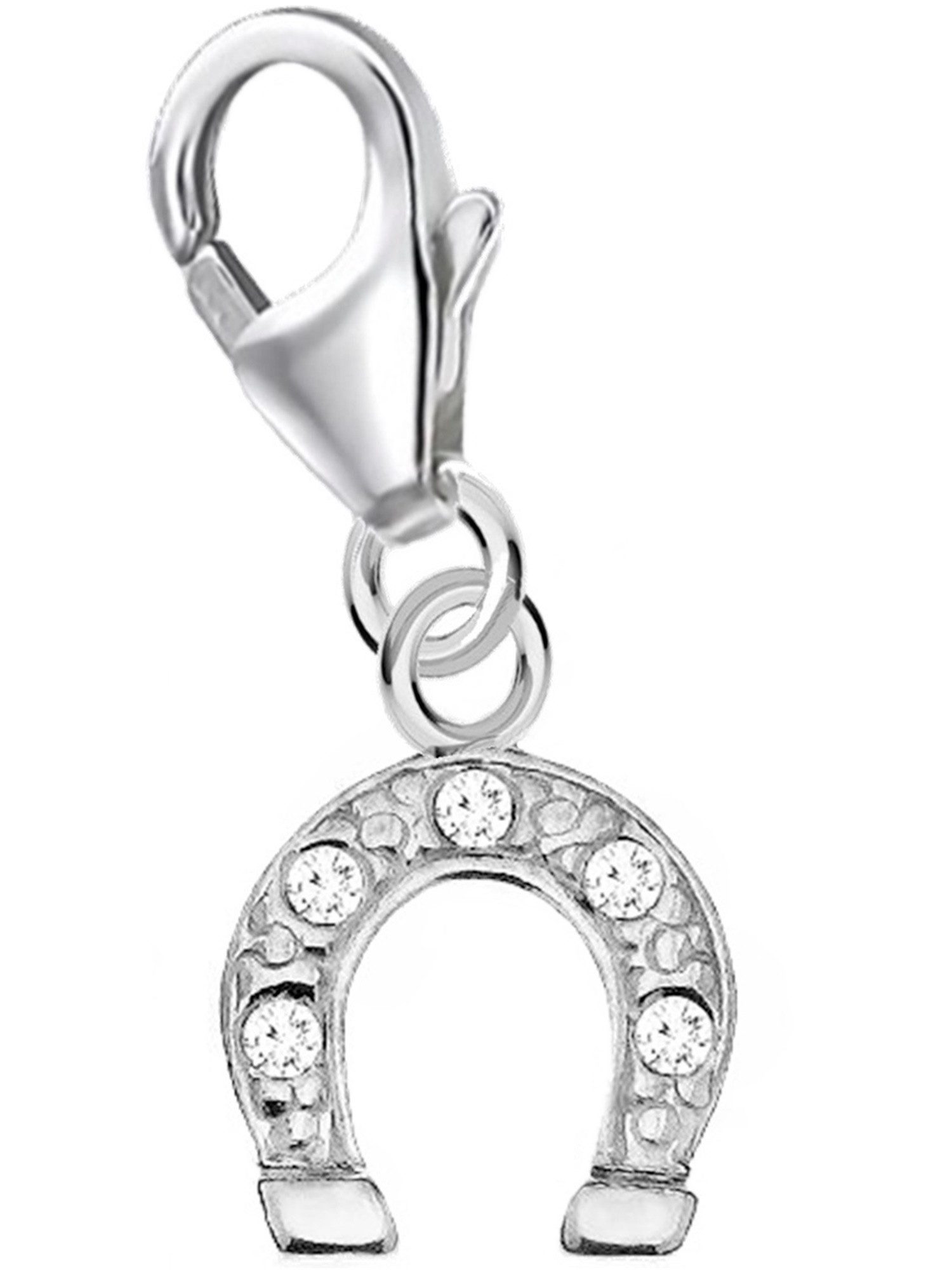 Goldene Hufeisen Charm-Einhänger Charm Anhänger Hufeisen Zirkonia aus 925 Sterling Silber (1 Stück, inkl. Etui), 925 Sterling Silber mit Zirkonia Silberschmuck für Armband