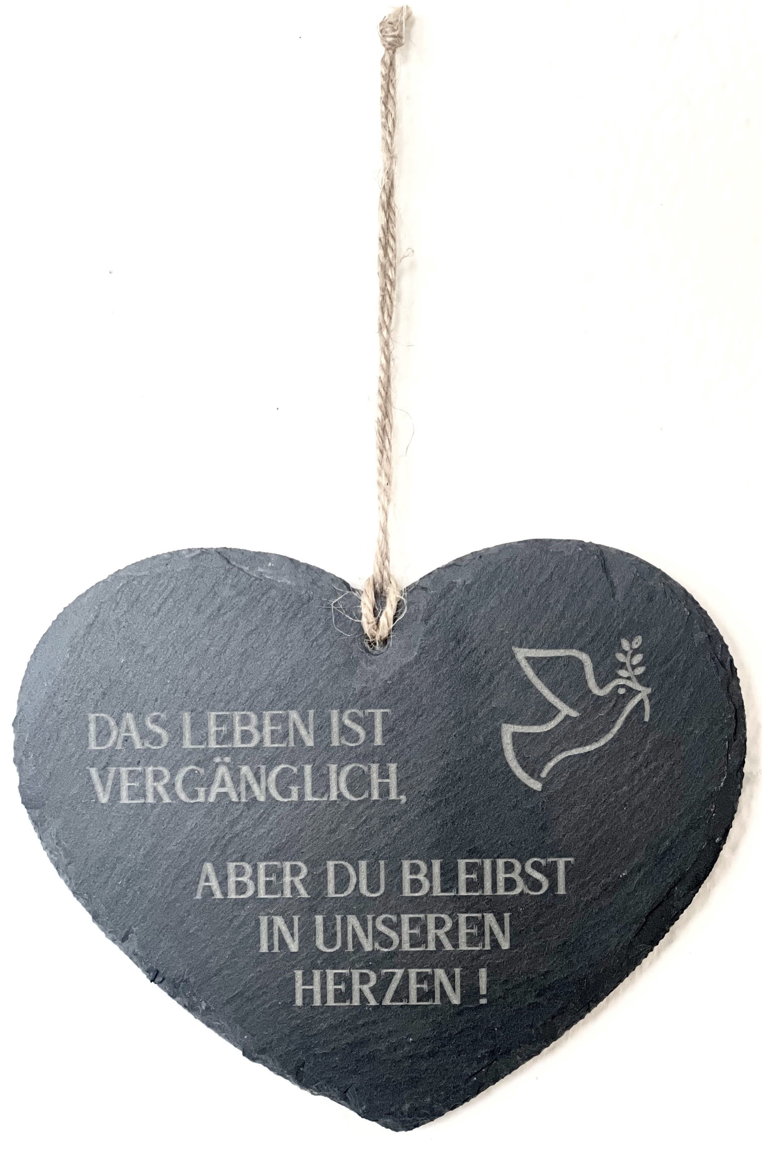 naninoa GmbH Hängedekoration SCHIEFER-HERZ Hänger "Das Leben ist vergänglich" 14x12cm.