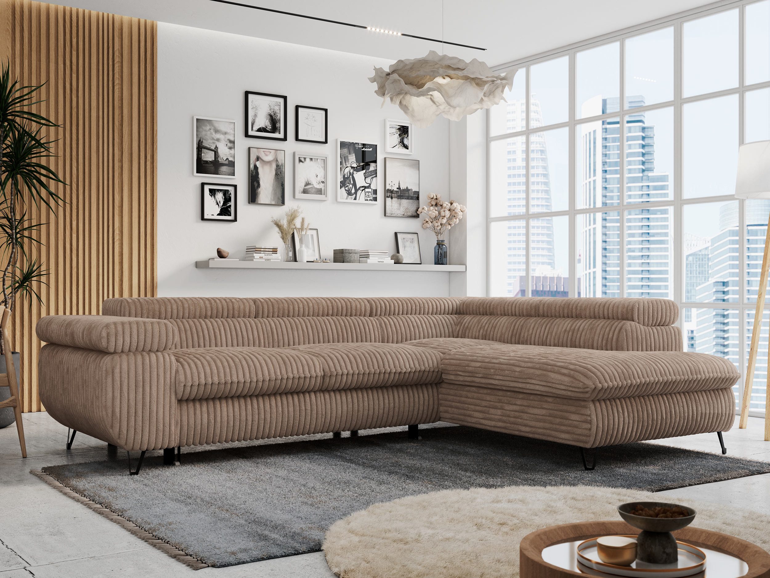 MKS MÖBEL Ecksofa PETER L, Set, Ecksofa L-form, HR35-Schaum, Wellenfederkern, Bettfunktion, Einstellbare Kopfstützen, Bettkasten