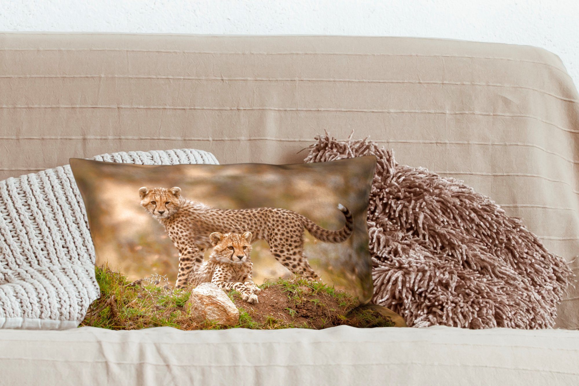 Schlafzimmer Wohzimmer MuchoWow Dekoration, mit Natur, Zierkissen, Leopard Füllung, - - Jungtier Dekokissen Dekokissen