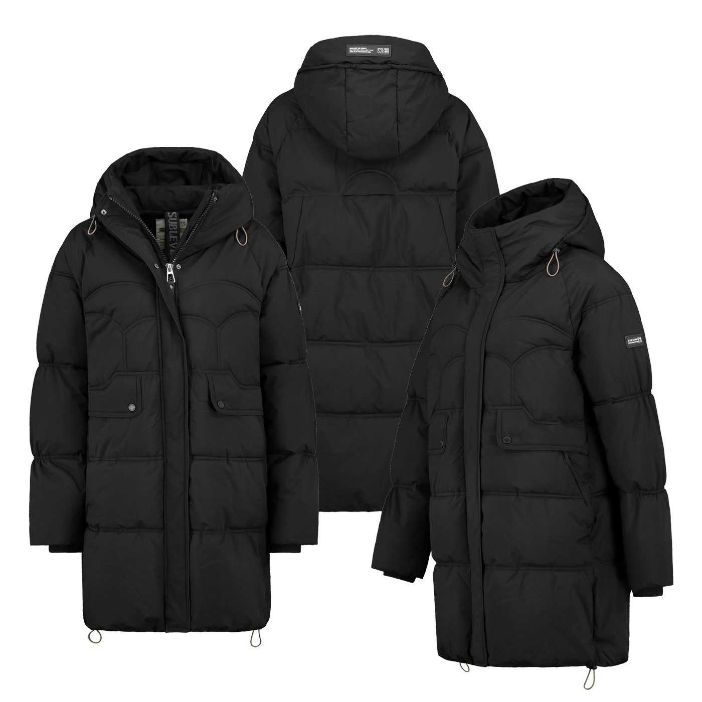 SUBLEVEL Steppjacke Damen Jacke Parka Steppjacke Steppmantel Wintermantel Winter Schwarz Mantel