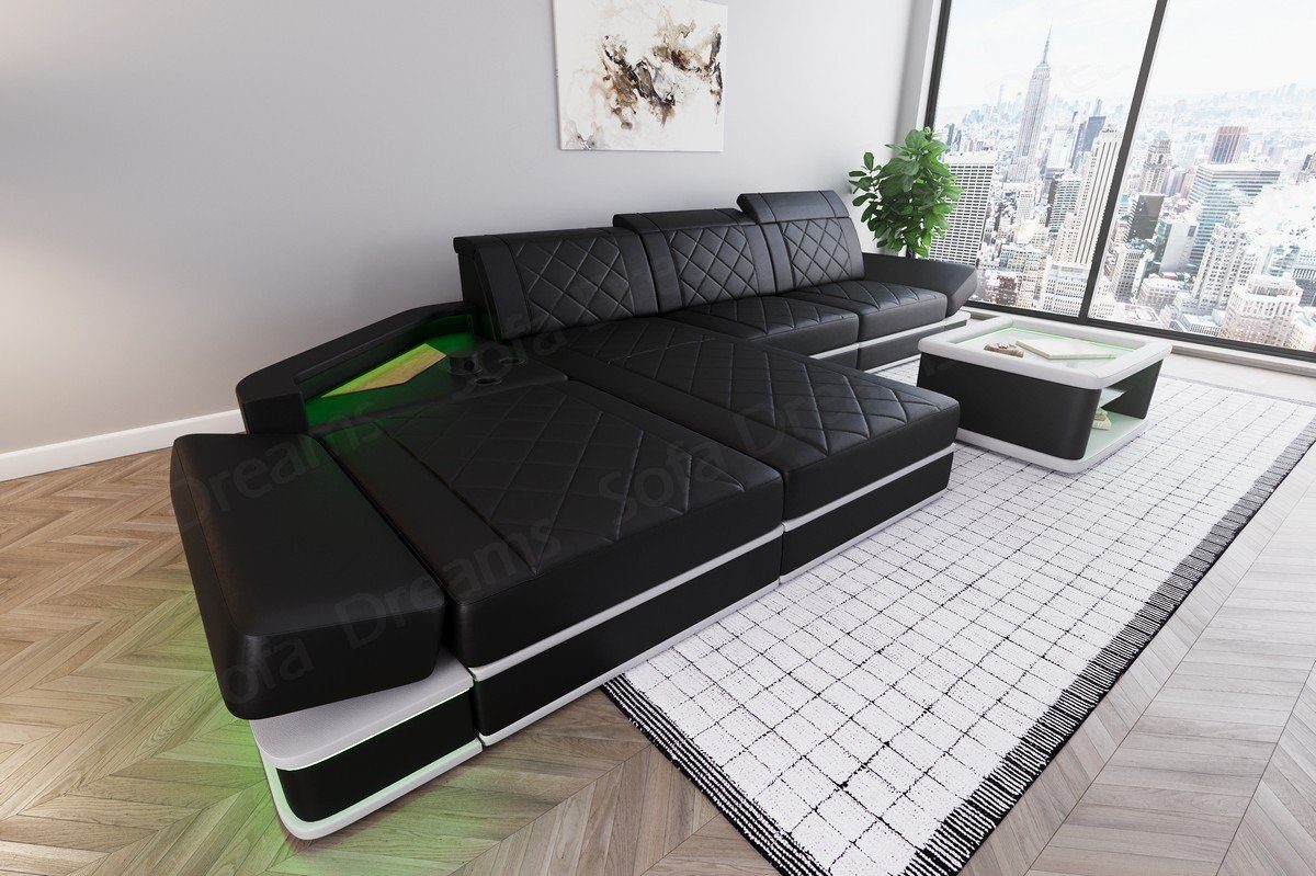 Sofa Dreams Ecksofa Leder Designer Sofa Couch Perugia L Form Ledersofa, Ledercouch mit LED-Beleuchtung