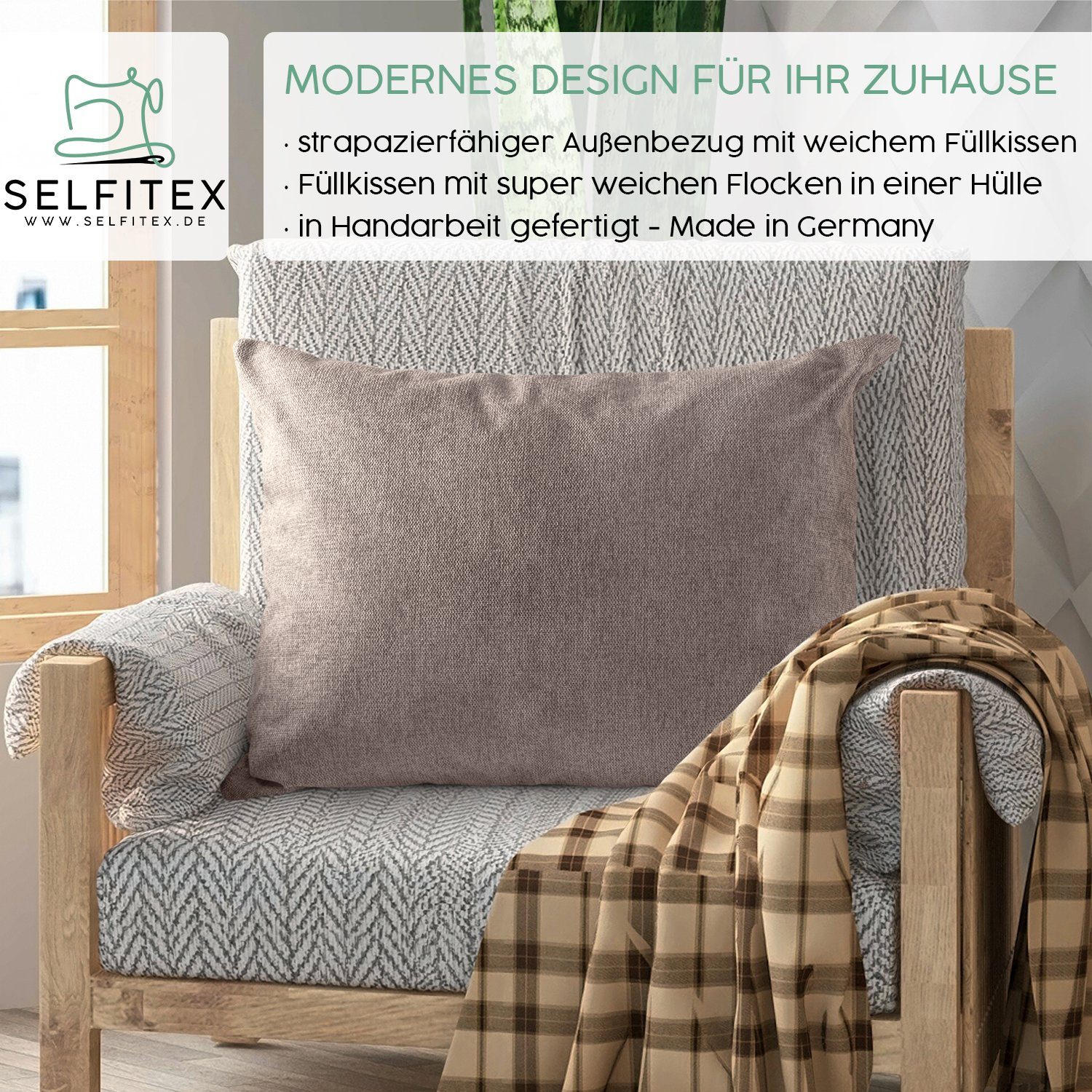 Selfitex Dekokissen 60 x 80 cm inkl. Füllkissen, Sofakissen, versch. Stoffe zur Auswahl, für Couch, Sofa und Bett