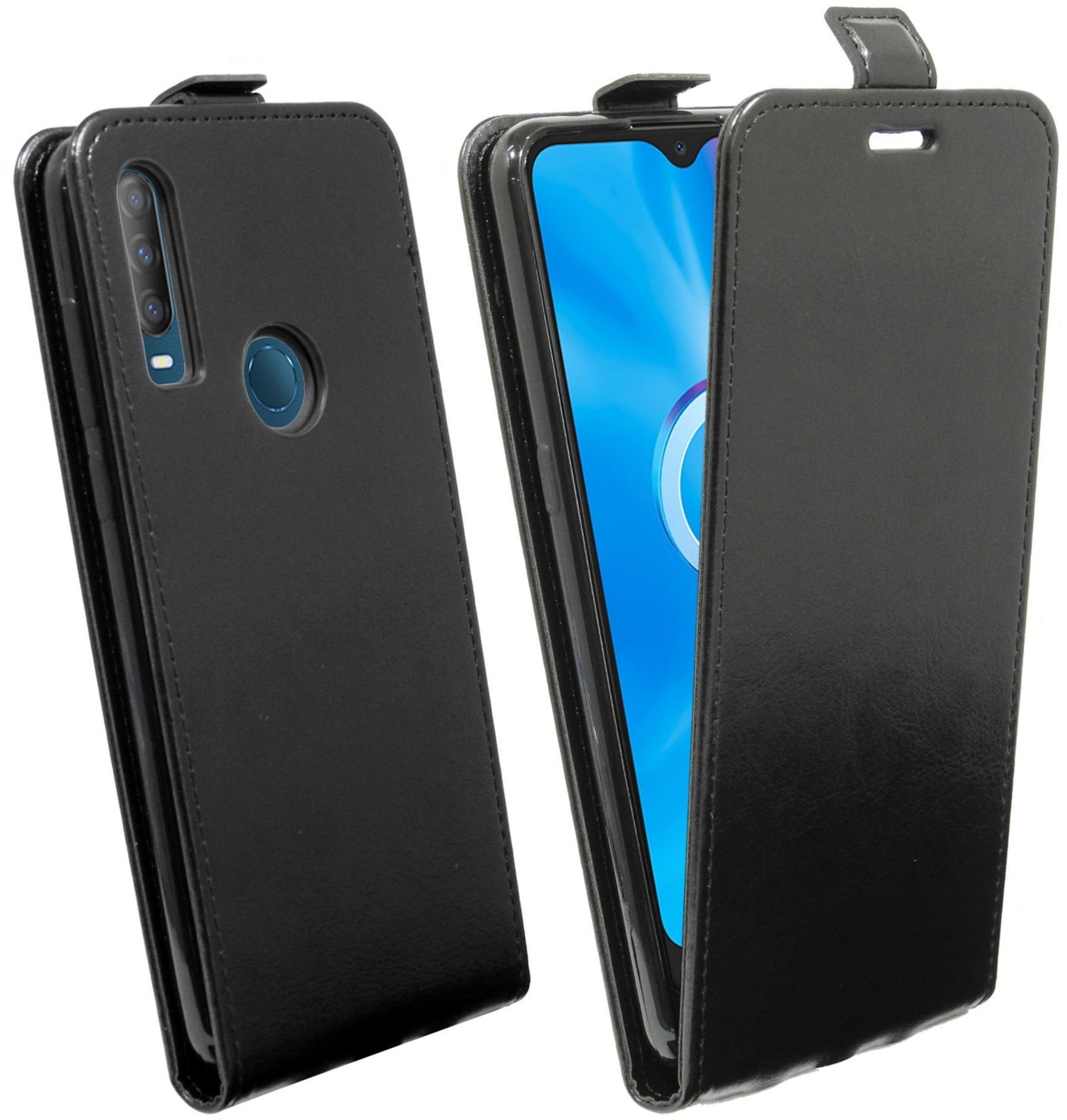 cofi1453 Handyhülle Flip Case für Alcatel 1S 2020, Schutzhülle Handy Flip  Cover Klapptasche Schwarz