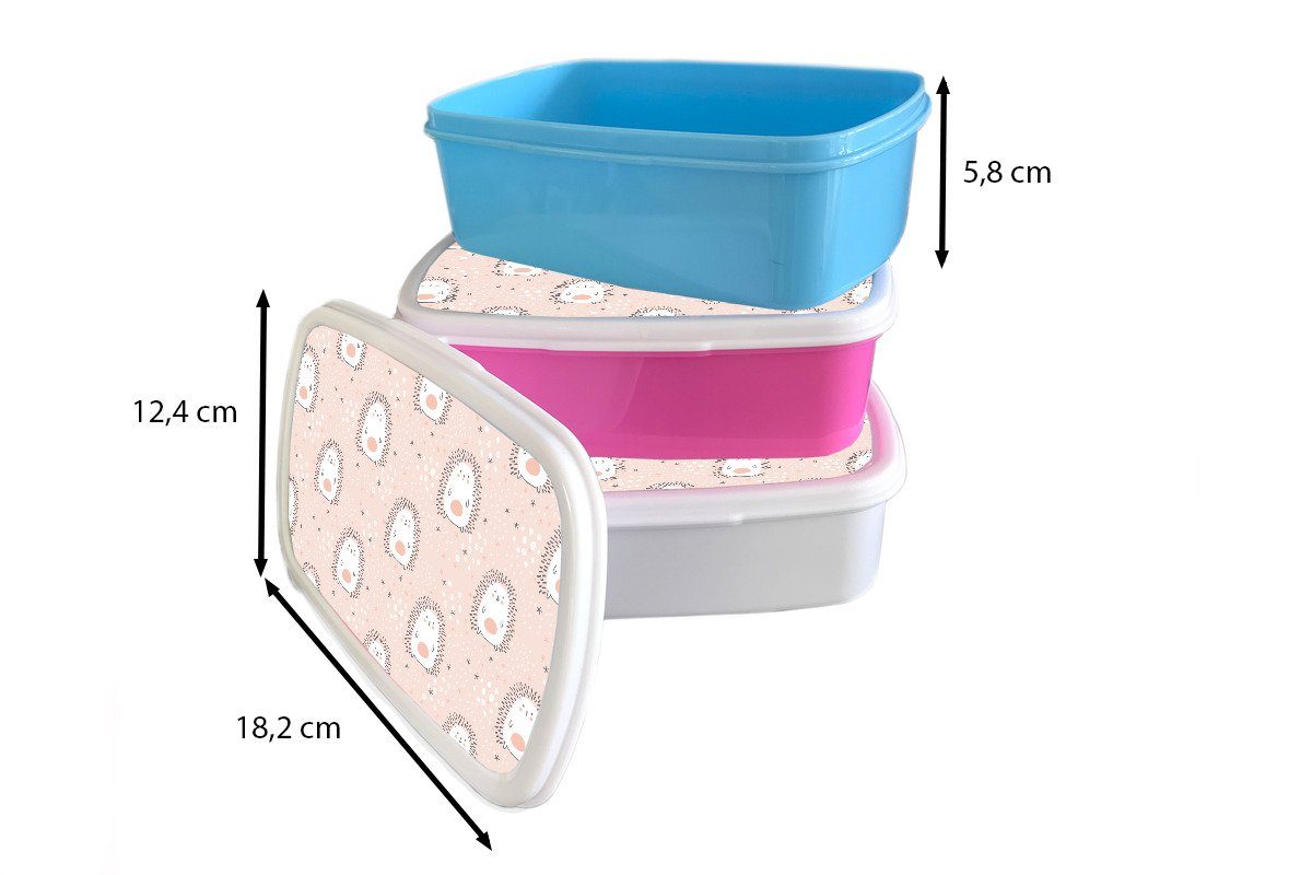 MuchoWow Lunchbox und und Kinder Brotbox (2-tlg), Brotdose, Kinder, weiß - Jungs Erwachsene, Mädchen für für Pastell - Kunststoff, Igel
