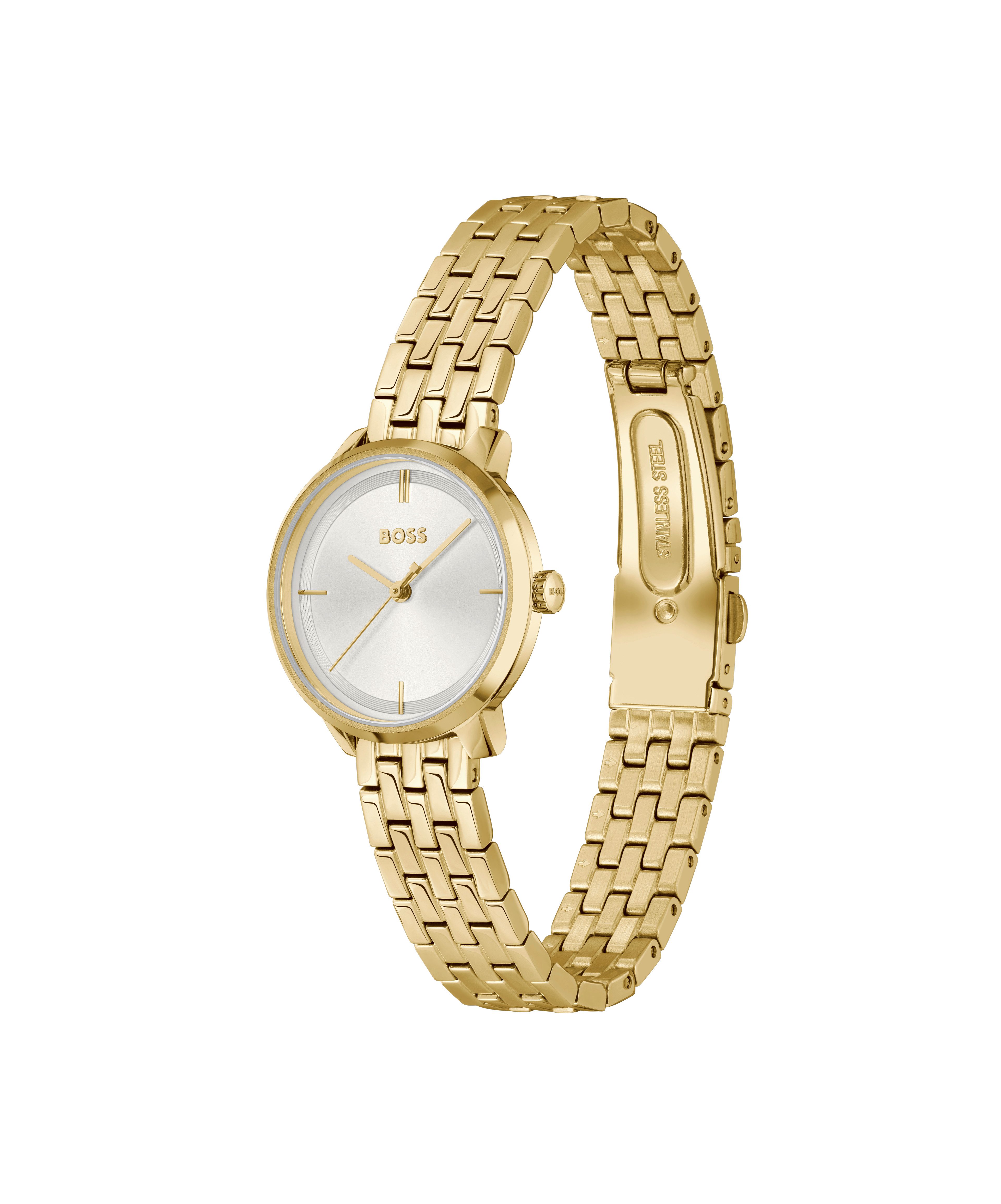 BOSS Quarzuhr LUCIA 1502835, Armbanduhr, Damenuhr, Edelstahlarmband, analog, Glassteine