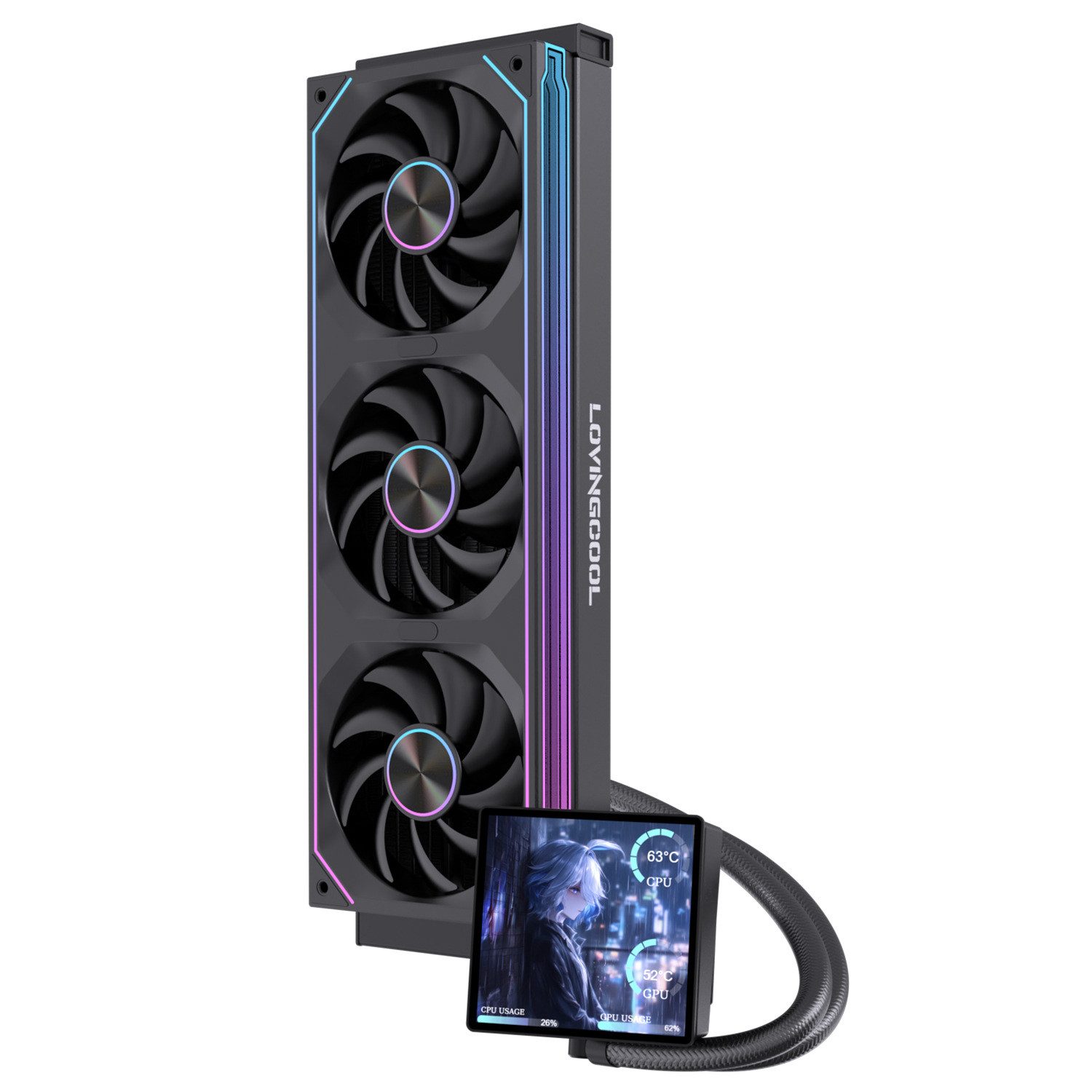 Insma CPU Kühler 360mm CPU Wasserkühlung mit 4,0 Zoll LCD Display, 2600RPM, Leise PC Radiator