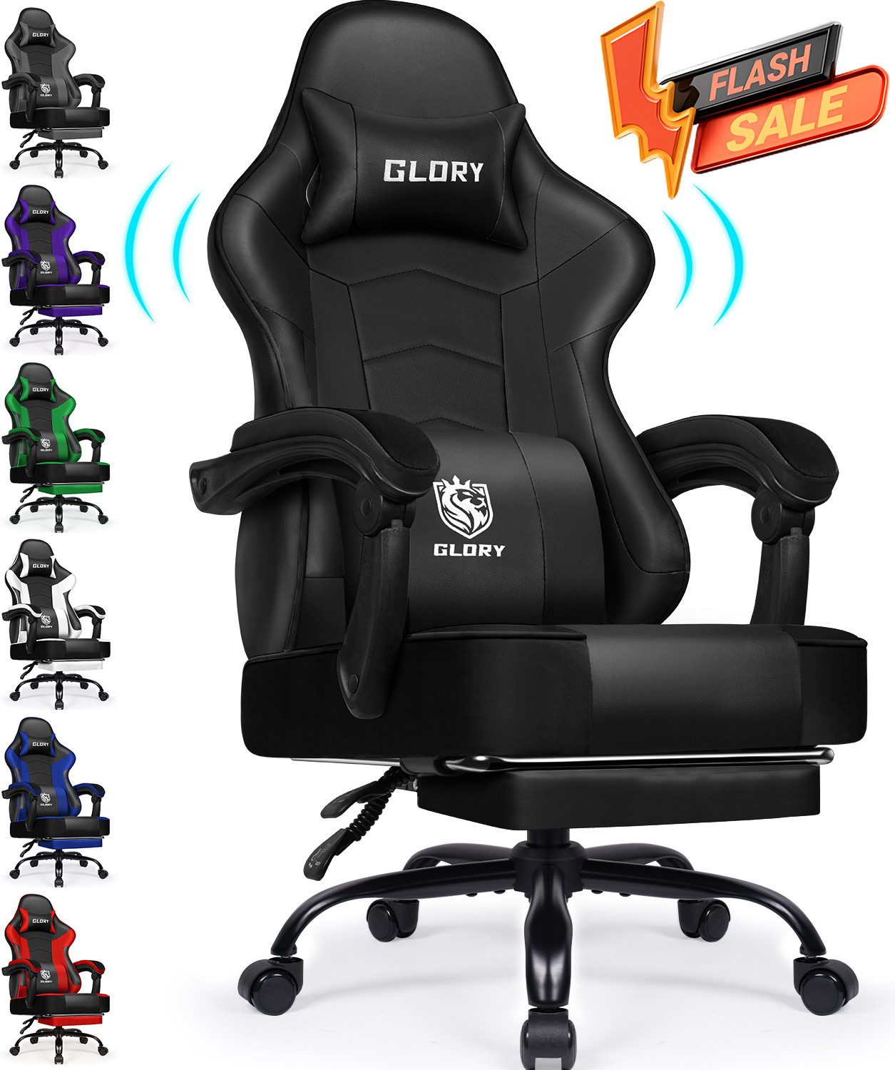 Hiazurm Gaming-Stuhl Gaming Stuhl, Bürostuhl Ergonomisch Wippfunktion bis zu 170° (Gaming Chair mit Fußstütze, 10 cm Höhenverstellung), Verstellbarem Lenden- & Kopfkissen, Gamer Stuhl 150kg Belastbarkeit