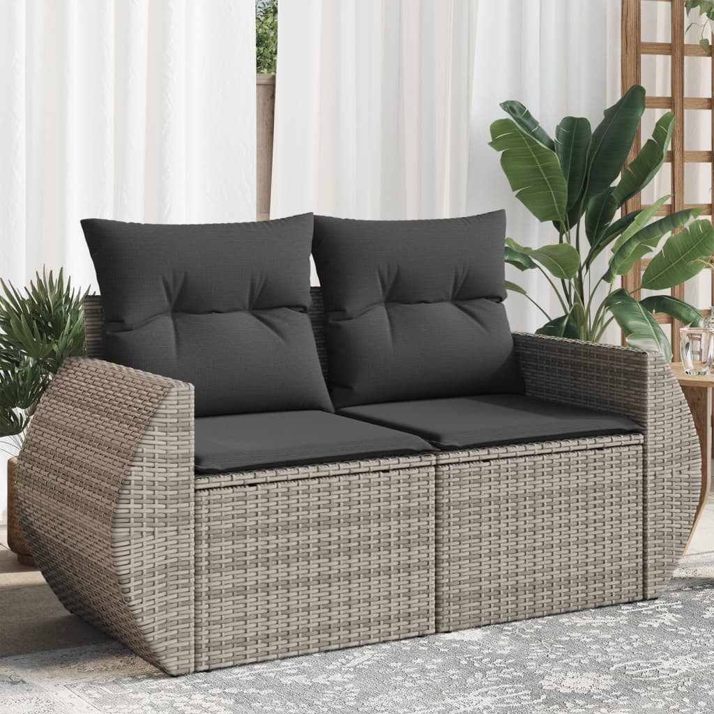 vidaXL Gartenbank NA Gartenbank Loungesofa Grau 2-Sitzer mit Kissen aus Kunststoff für A