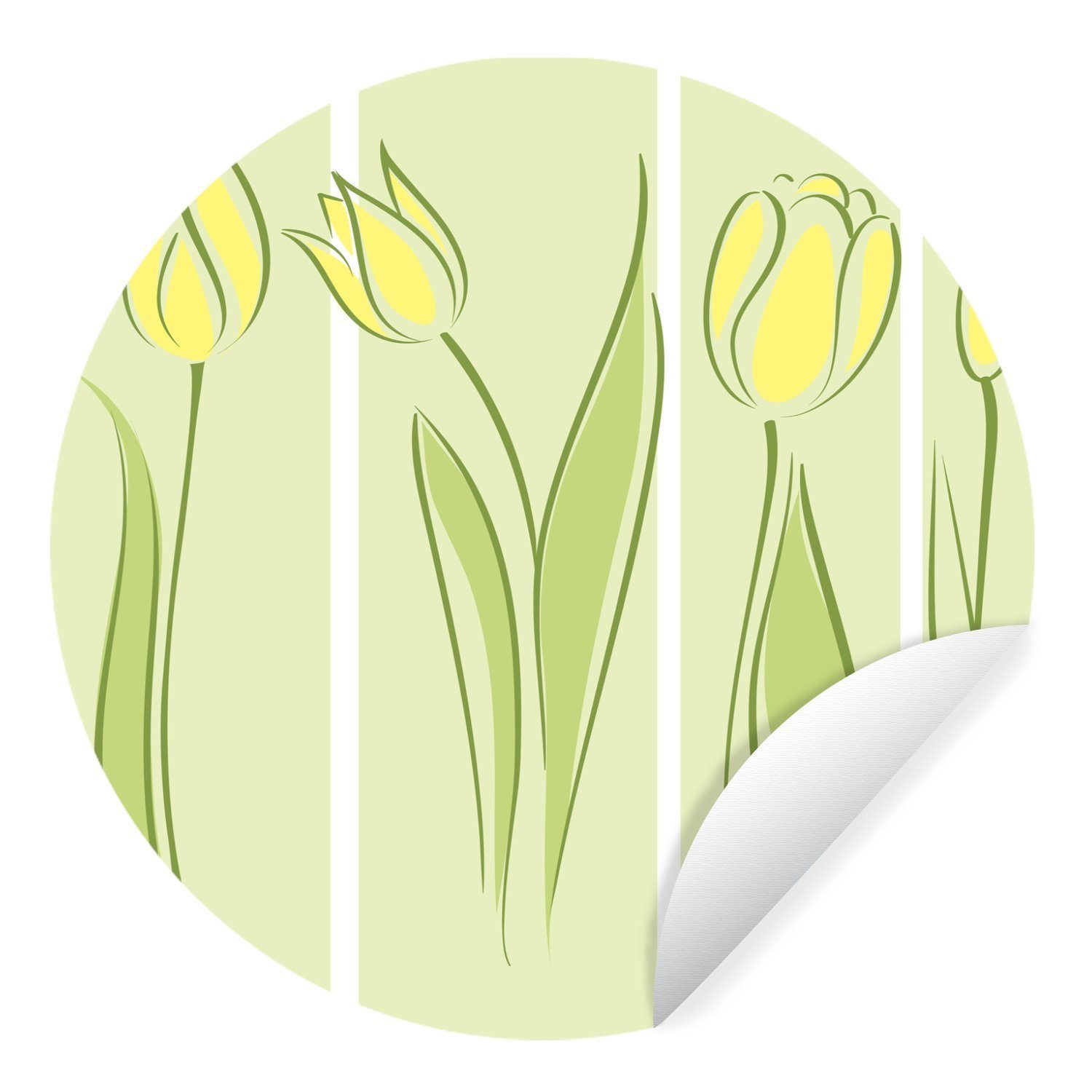 MuchoWow Wandsticker Eine Illustration von verschiedenen gelben Tulpen (1 St), Tapetenkreis für Kinderzimmer, Tapetenaufkleber, Rund, Wohnzimmer