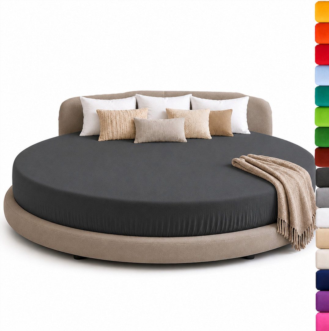 Strauss Home Spannbettlaken Premium RUND 220x220 bis 25cm 100% Baumwolle 160GSM Jersey, Gummizug: Rundumgummizug, 150GSM