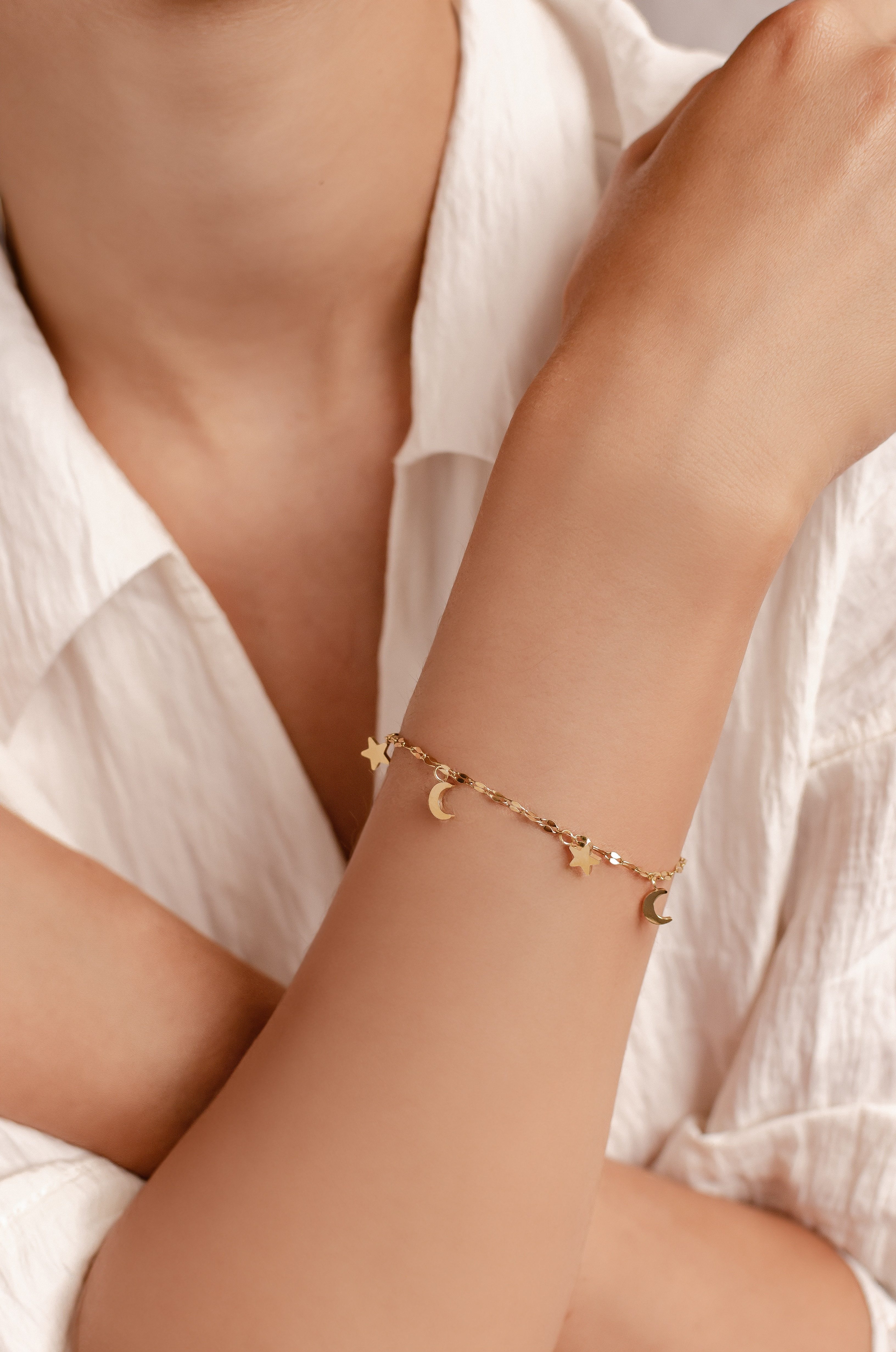 Hey Happiness Gliederarmband Stern Halbmond Anhänger, vergoldet 18K Roségol günstig online kaufen