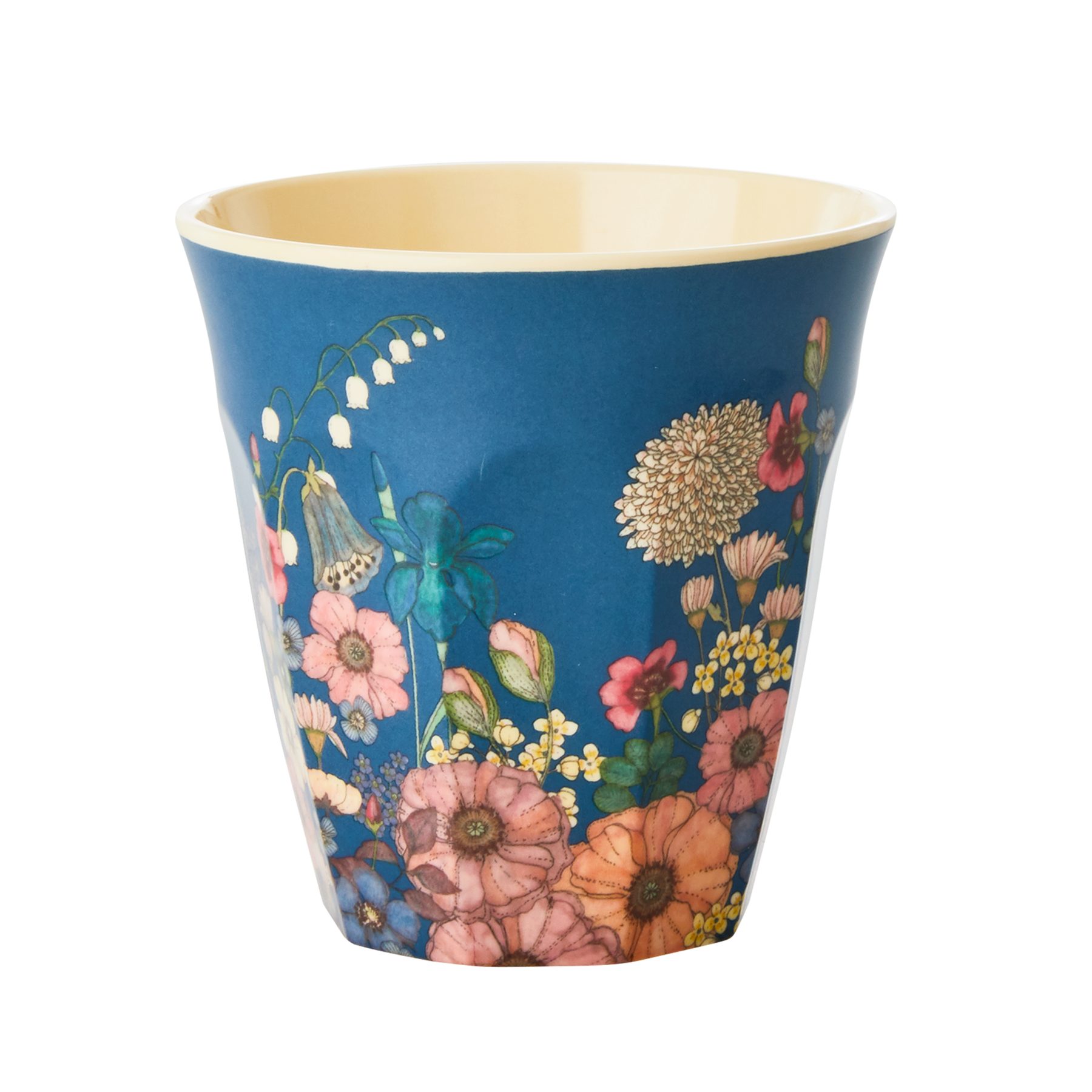 rice Becher Rice Melamin Becher Medium Blau mit Blumen Ranken, Melamin