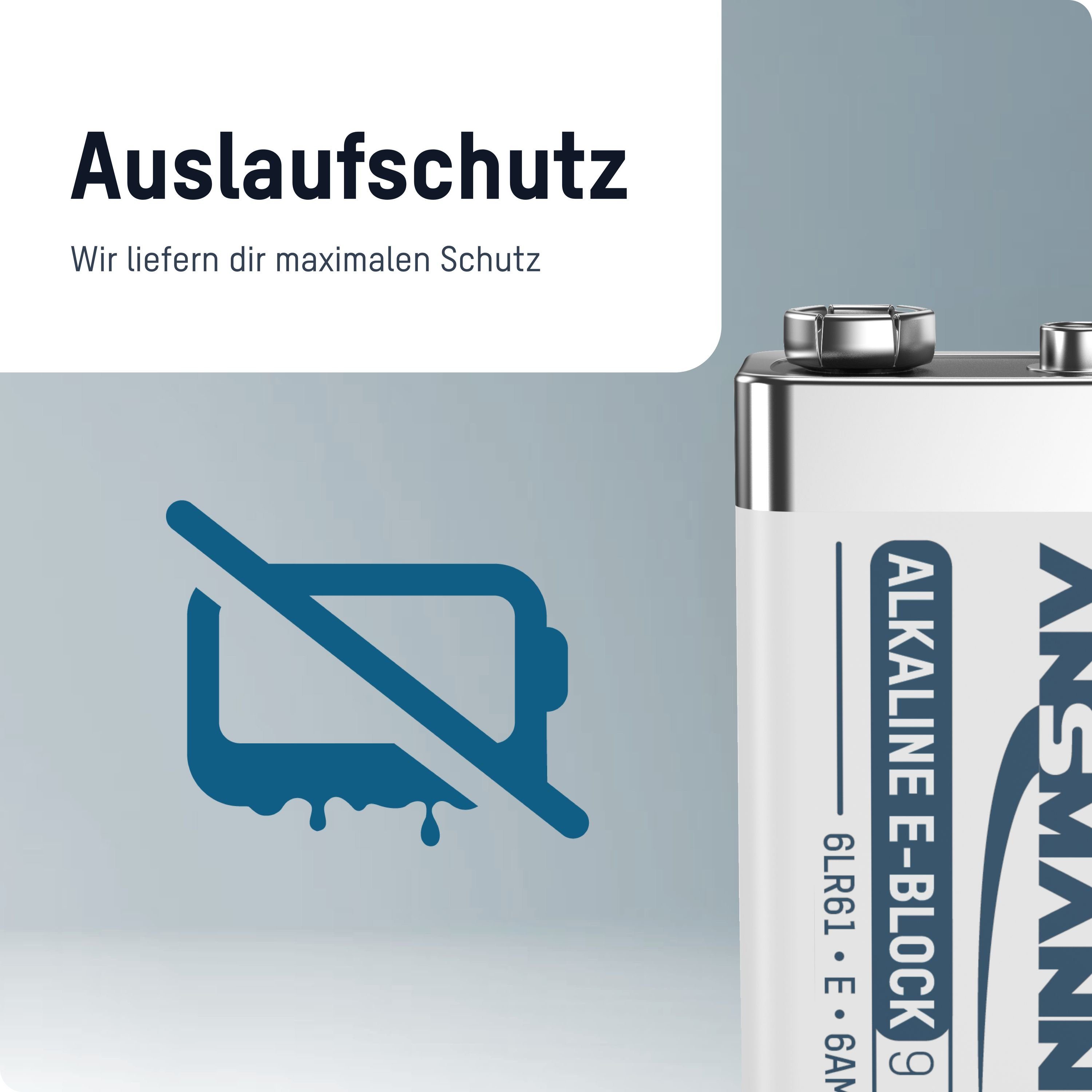 Rauchmelder Alkaline Batterien ideal - longlife Stück) für Batterie ANSMANN® (8 9V Block