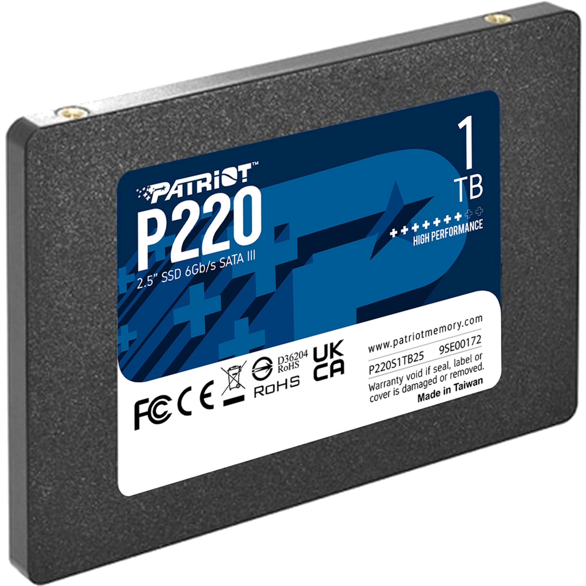 Patriot Patriot P220 1 TB, SSD, (SATA III 6 Gb/s, 2,5) interne SSD (1.000 GB) 550 MB/S Lesegeschwindigkeit, 500 MB/S Schreibgeschwindigkeit, SATA III 6 Gb/s, 2,5"