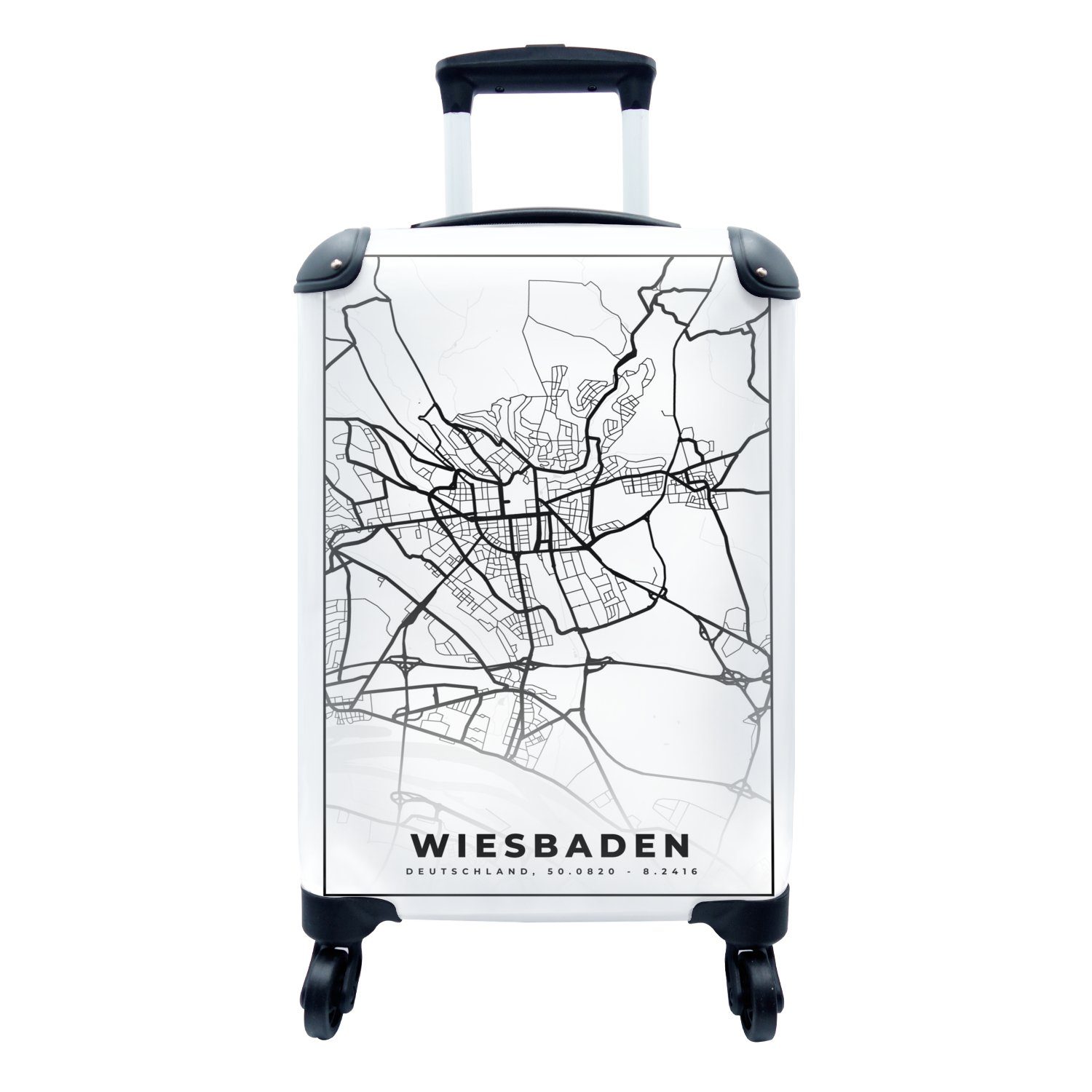 MuchoWow Handgepäckkoffer Stadtplan - Rollen, Reisekoffer Handgepäck - rollen, 4 Ferien, Trolley, für Karte Reisetasche Wiesbaden, mit