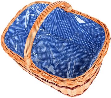 YULKA Einkaufskorb Weidenkorb CHEF mit blauer Stoffeinlage Ökologischer Flechtkorb