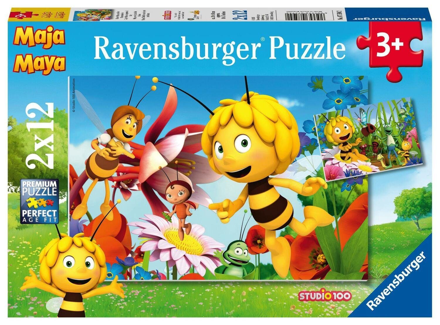 Ravensburger Puzzle Biene Maja auf der Blumenwiese 2 X 12 Teile, Puzzleteile