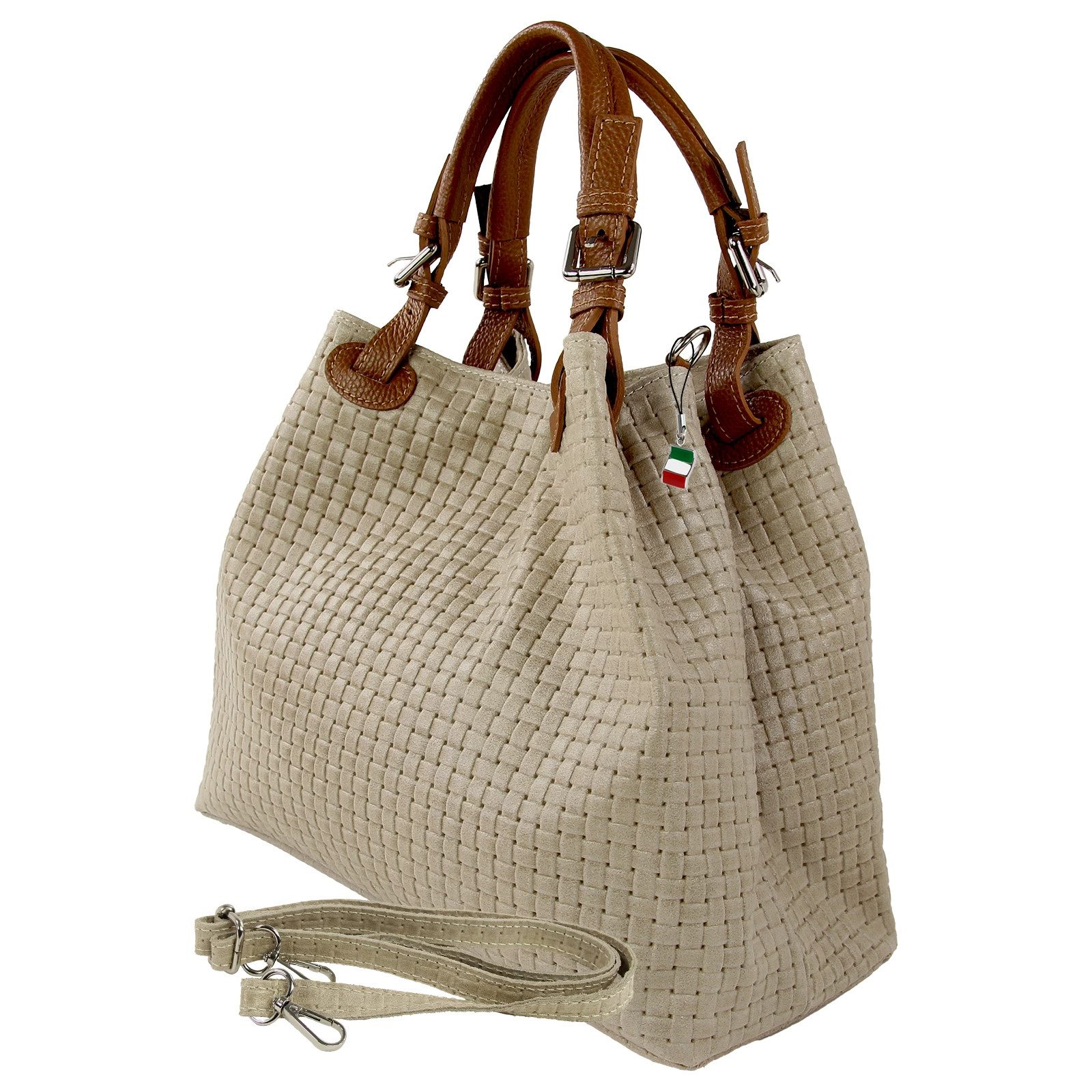 FLORENCE Handtasche Florence Damen Handtasche Echtleder taupe (Handtasche), Damen Leder Handtasche, Umhängetasche, taupe ca. 31cm x ca. 28cm