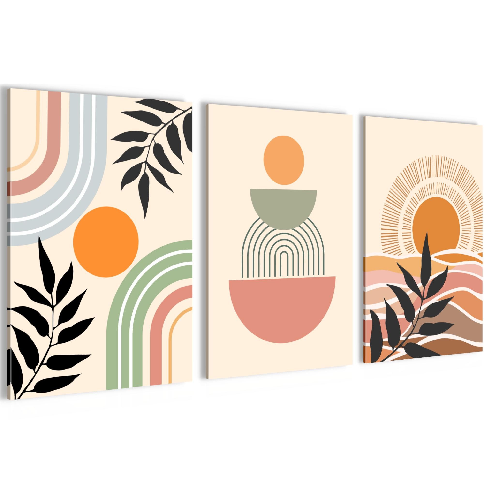 Novart Wandbild Modern Abstrakt Boho Style Figuren Deko Bohemian Aesthetic Bilder, 3 Bilder 40x60 cm