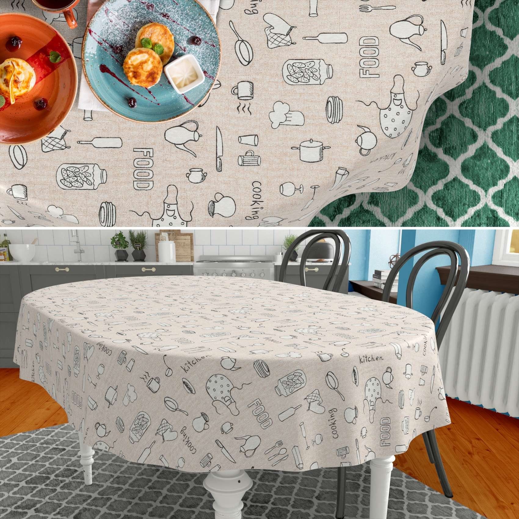 ANRO Tischdecke mit Tee und Kaffee aus Textil Tischtuch mit Beschichtung Tischwäsche (Einzelstück 1-tlg), auch als Gartentischdecke - mit Schutzschicht
